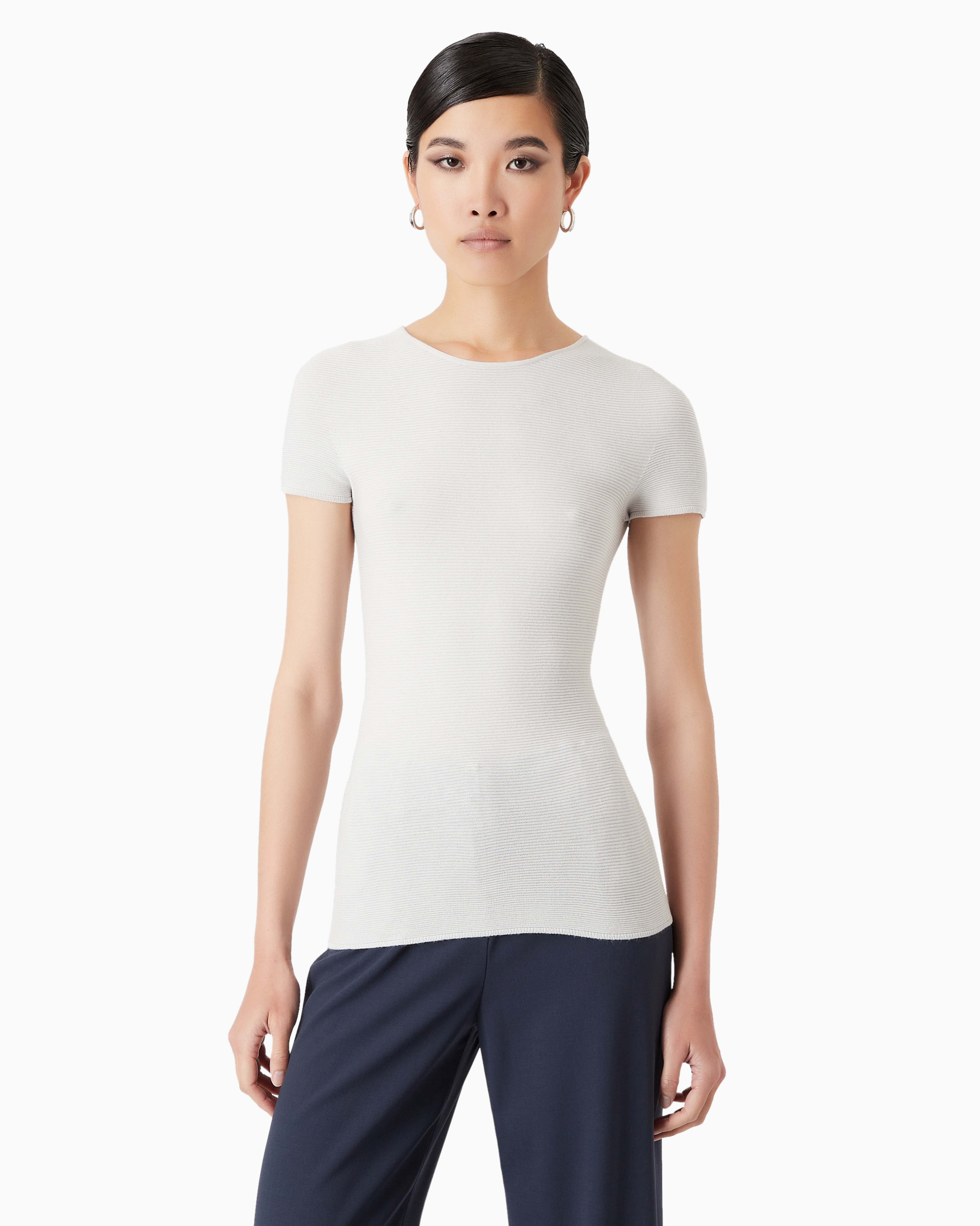 Giorgio Armani Links-stitch Viscose Short-sleeved Jumper In Beige