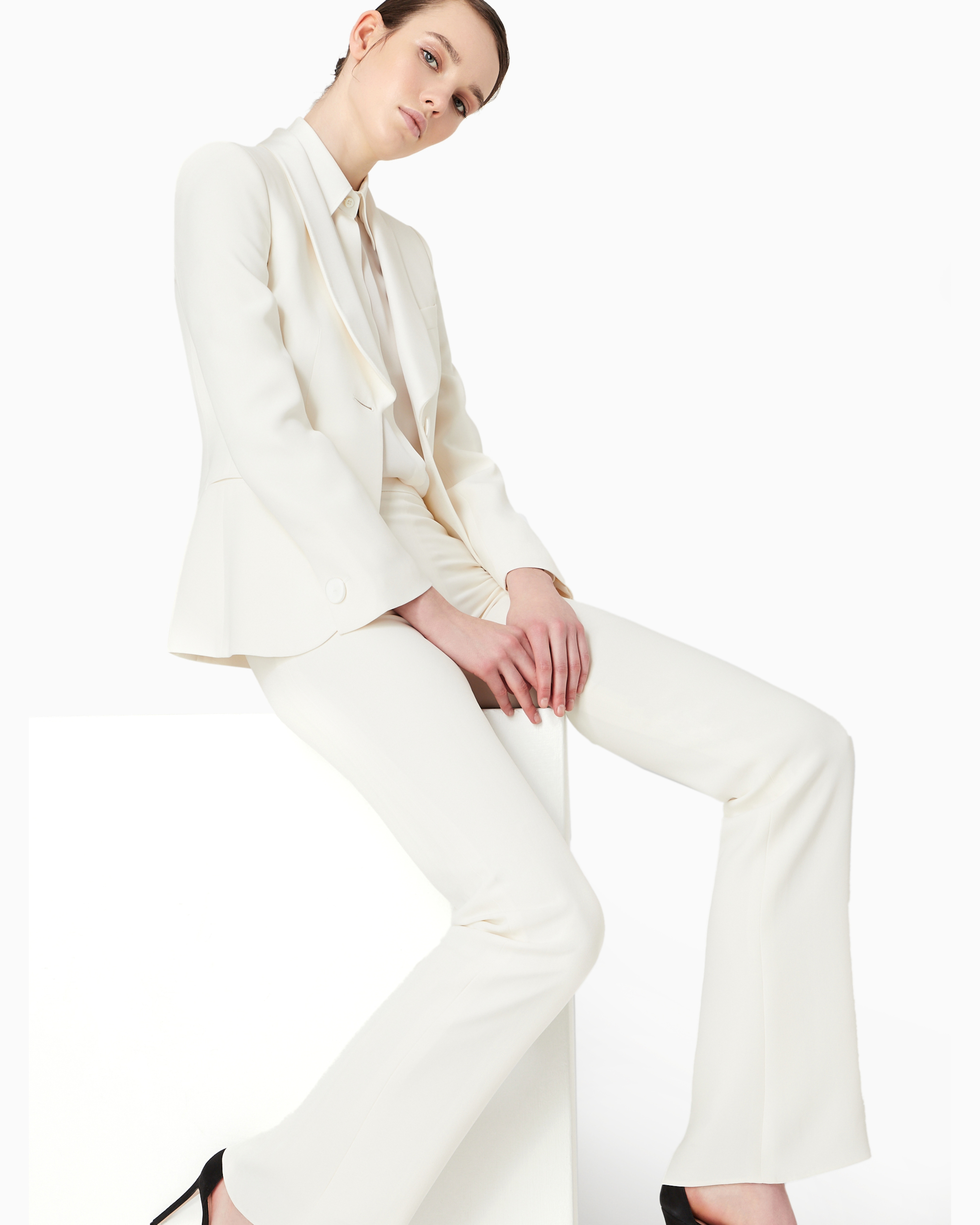 Giorgio Armani Official Store Crepe Tuxedo Pure Silk Jacket In White