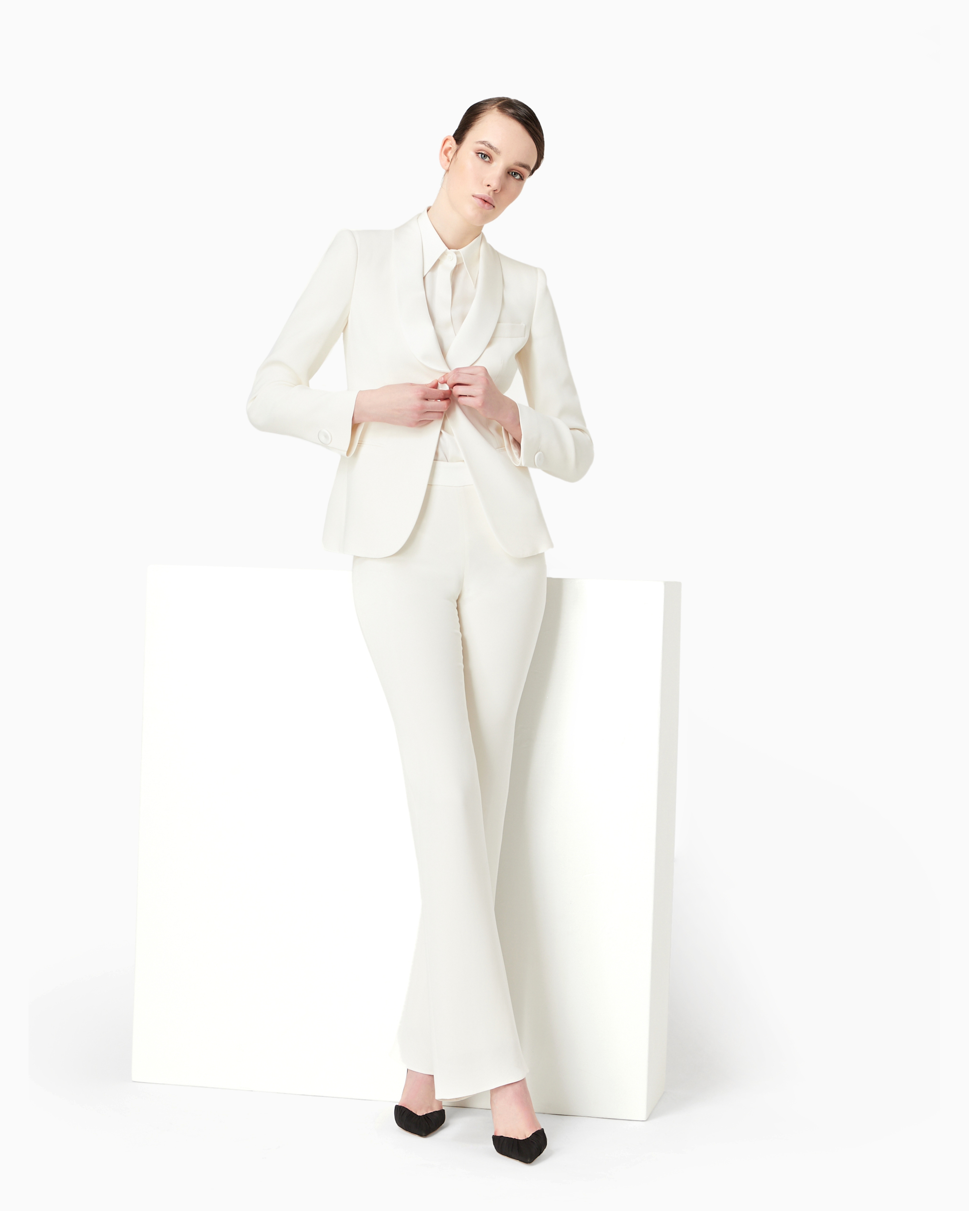 Giorgio Armani Official Store Crepe Tuxedo Pure Silk Jacket In White