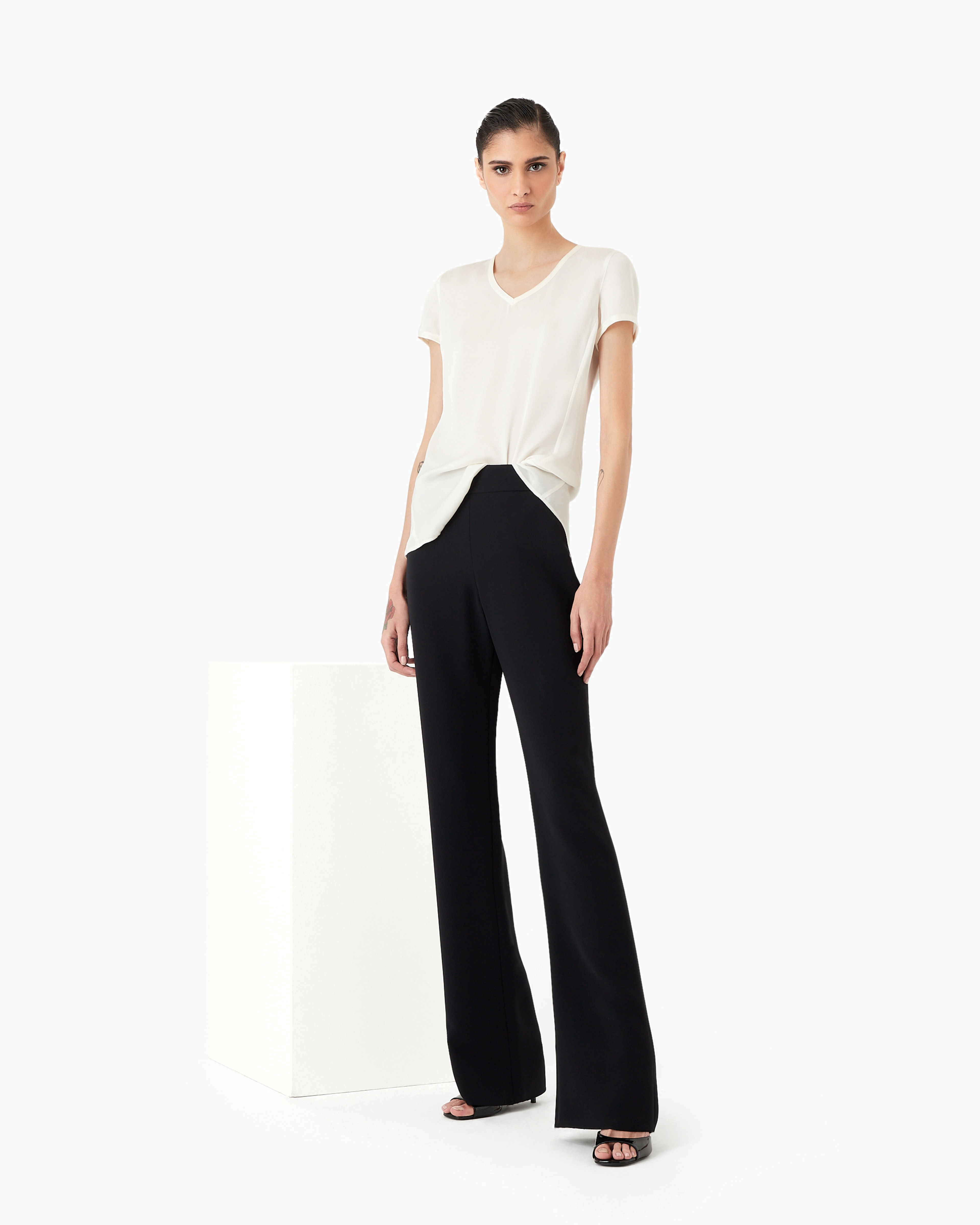 Giorgio Armani Silk Charmeuse Blouse With V Neckline In White