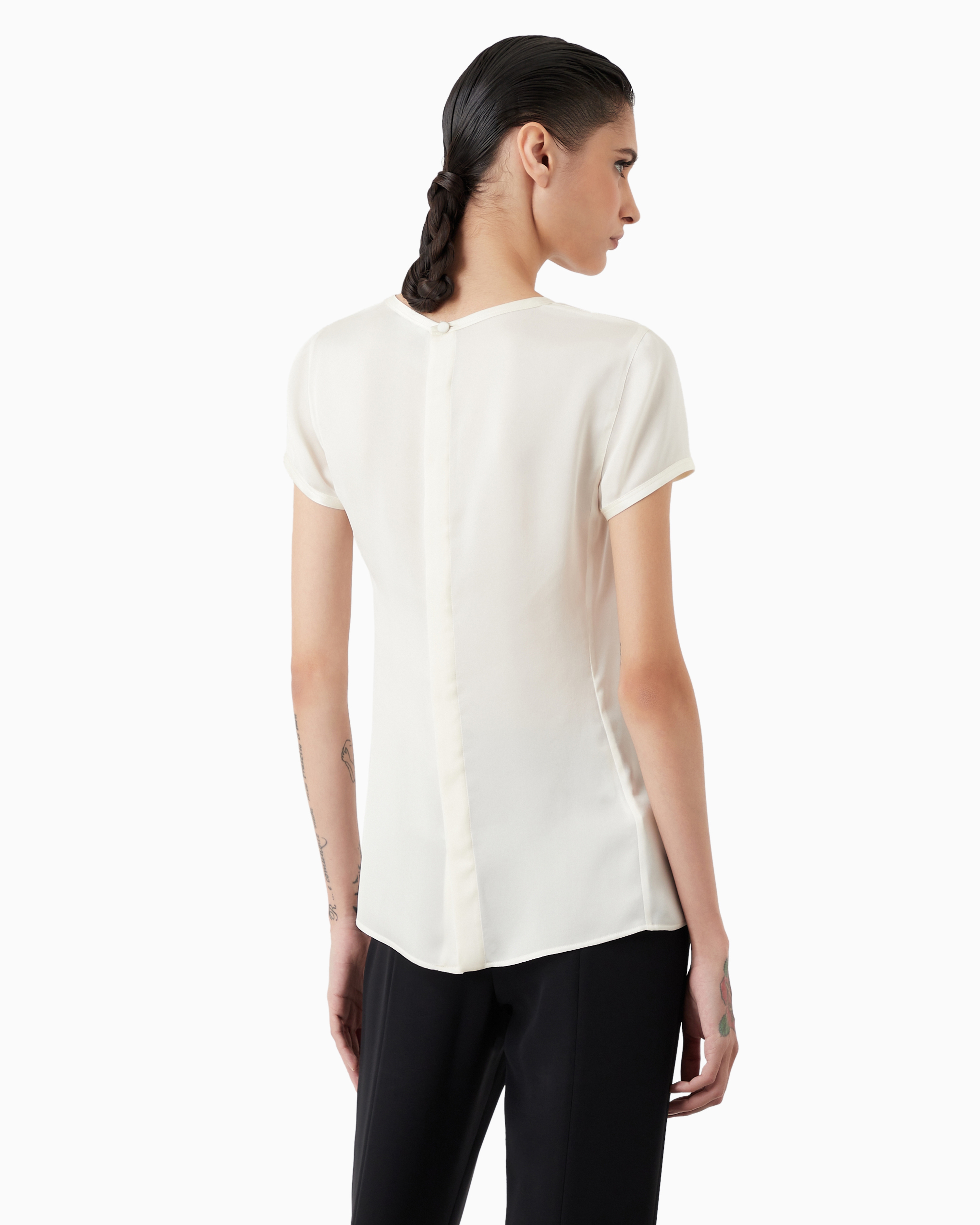 Giorgio Armani Silk Charmeuse Blouse With V Neckline In White