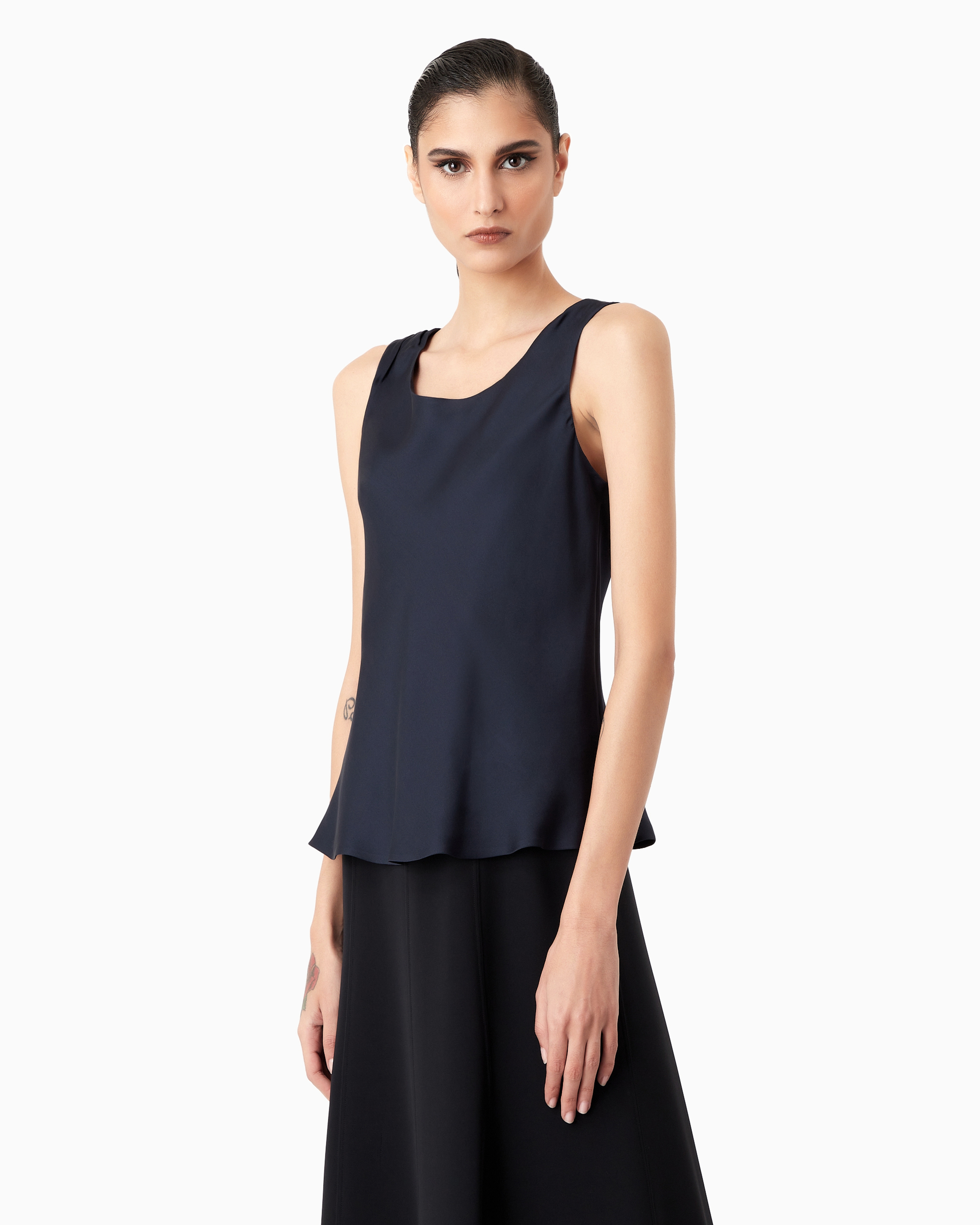 Giorgio Armani Pure Silk Top In Navy_blue