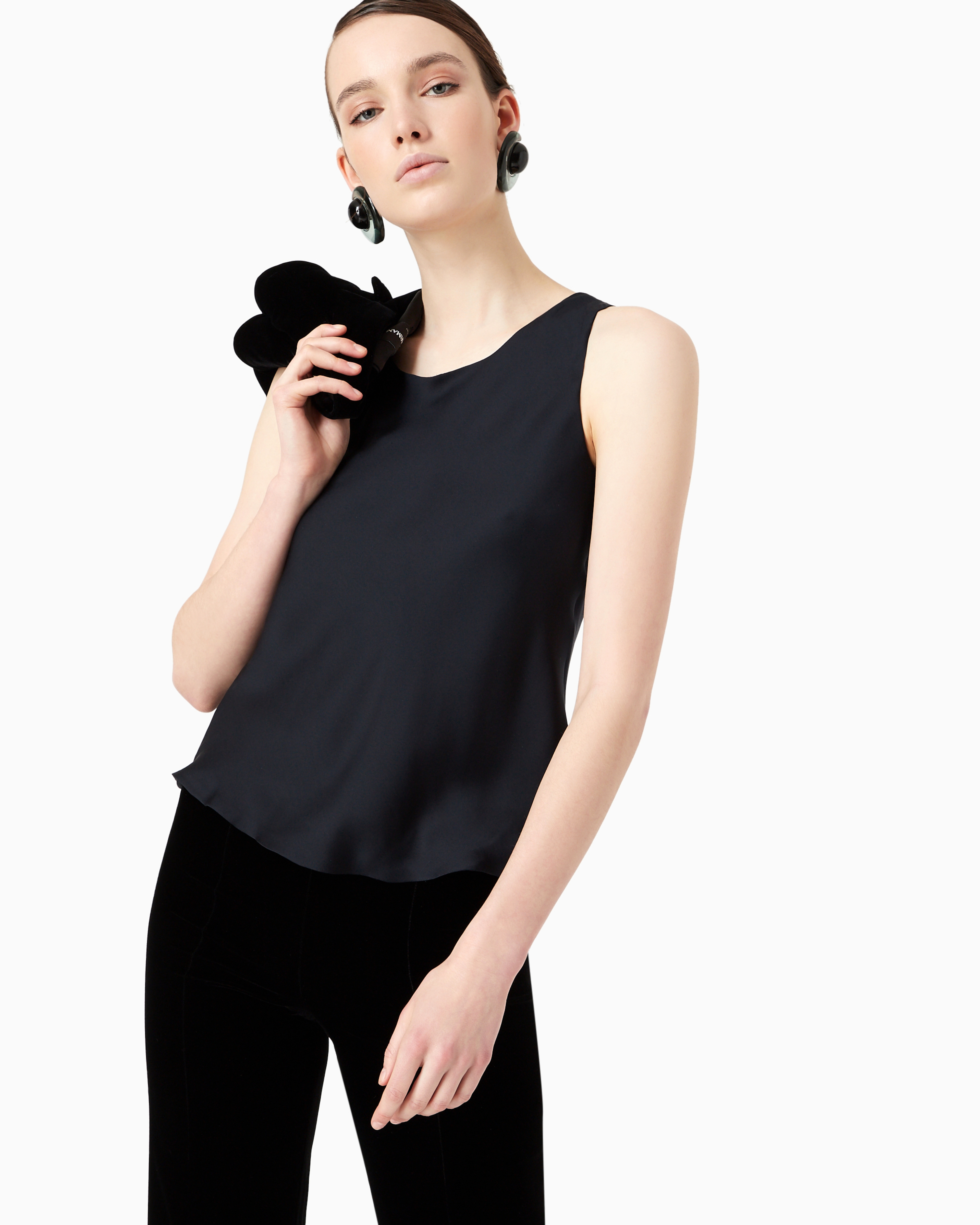 Giorgio Armani Draped Sleeveless Top Blouse In Black