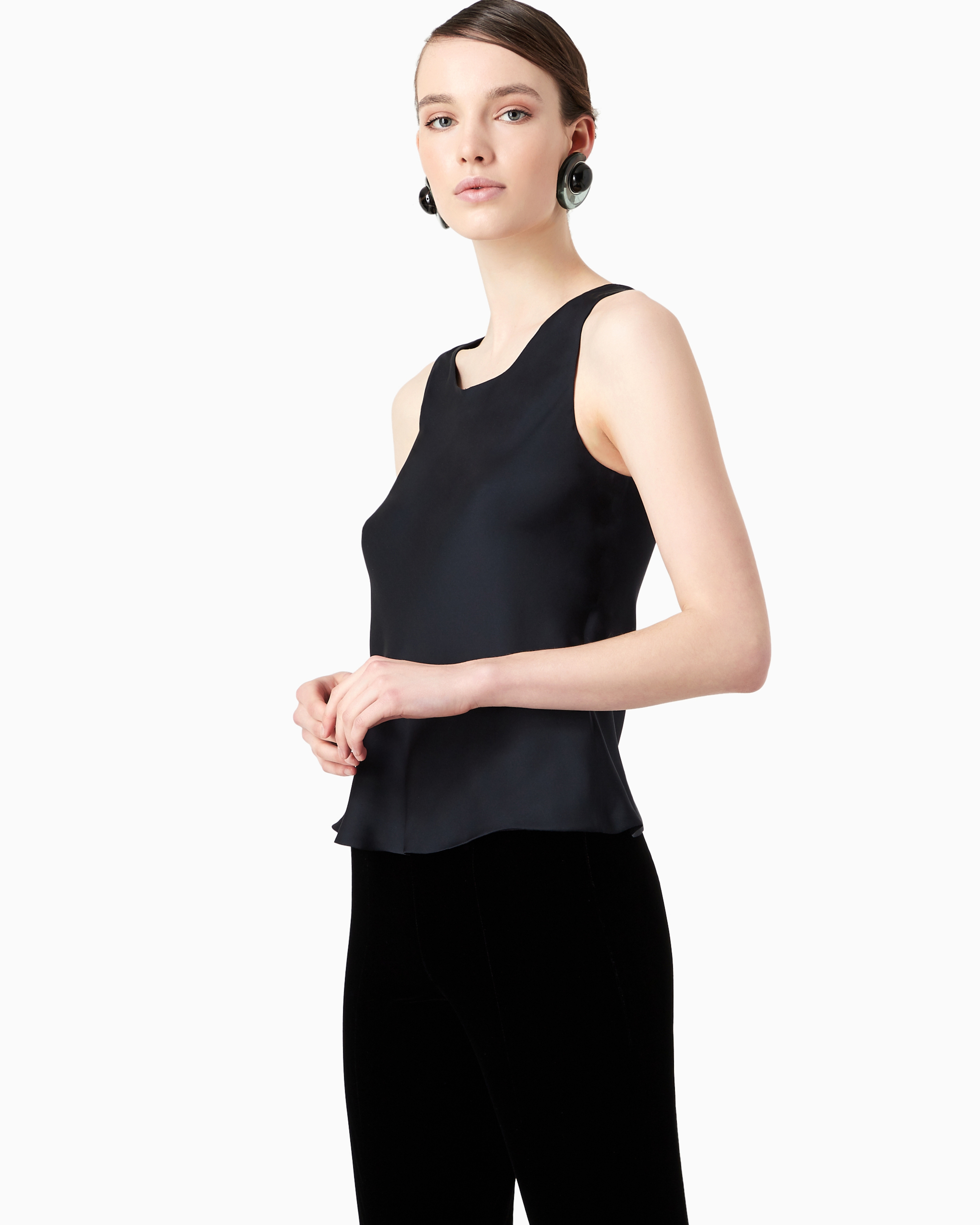 Giorgio Armani Draped Sleeveless Top Blouse In Black
