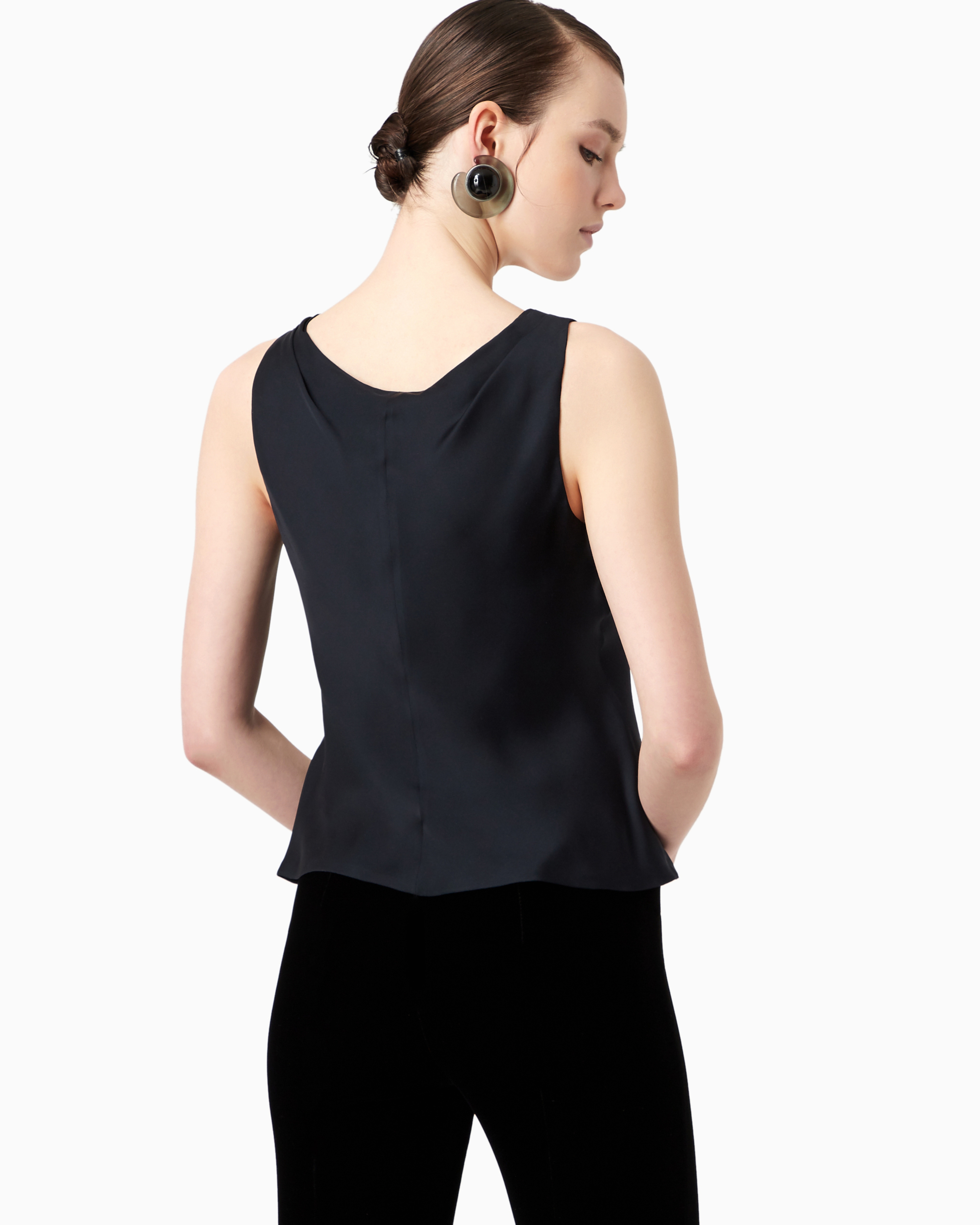 Giorgio Armani Draped Sleeveless Top Blouse In Black