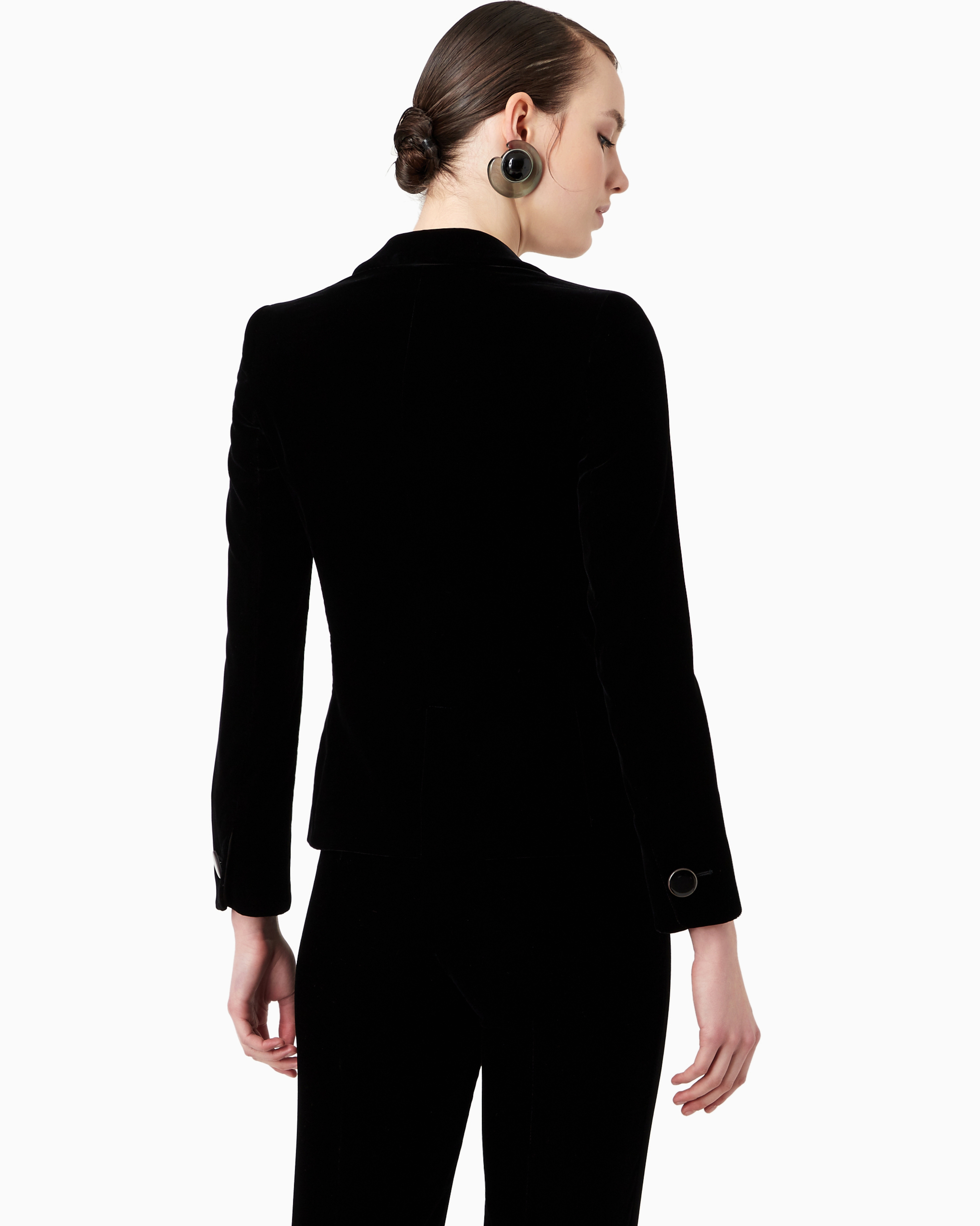 Giorgio Armani Official Store Single-breasted Velvet Jacket With Jewel Button Detail In Black
