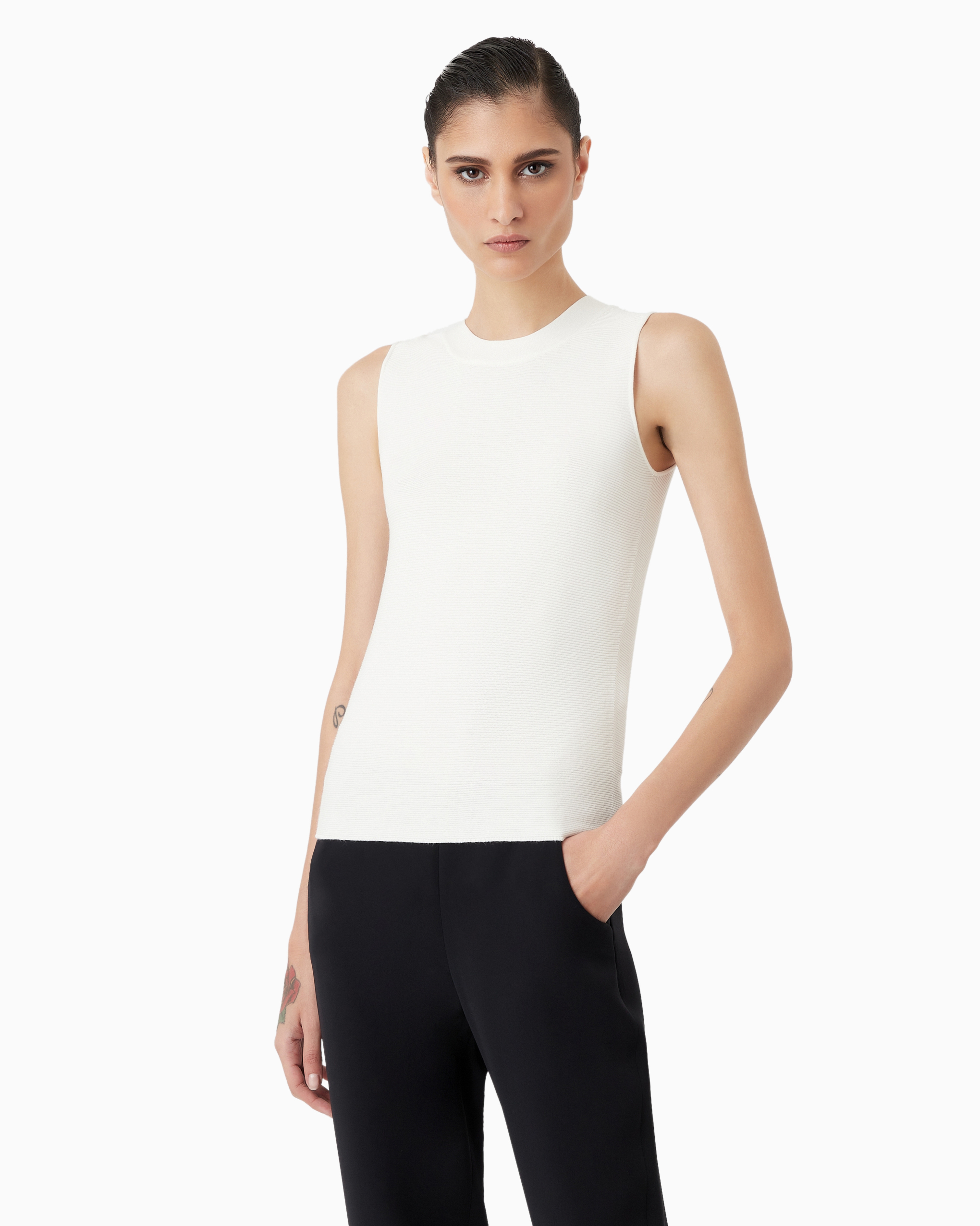 Giorgio Armani Official Store Top In Ottoman Fabric In White