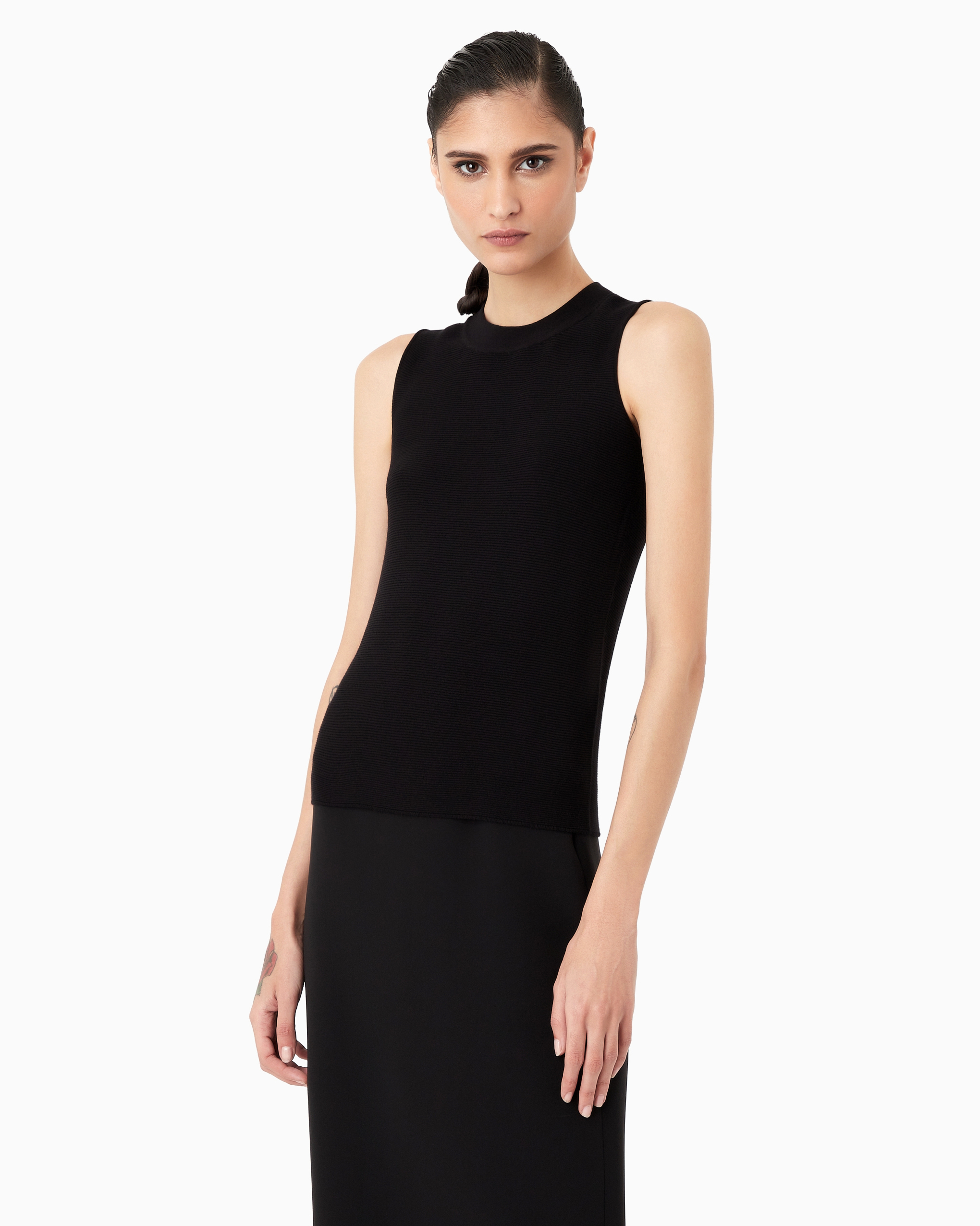 Giorgio Armani Official Store Top In Ottoman Fabric In Black