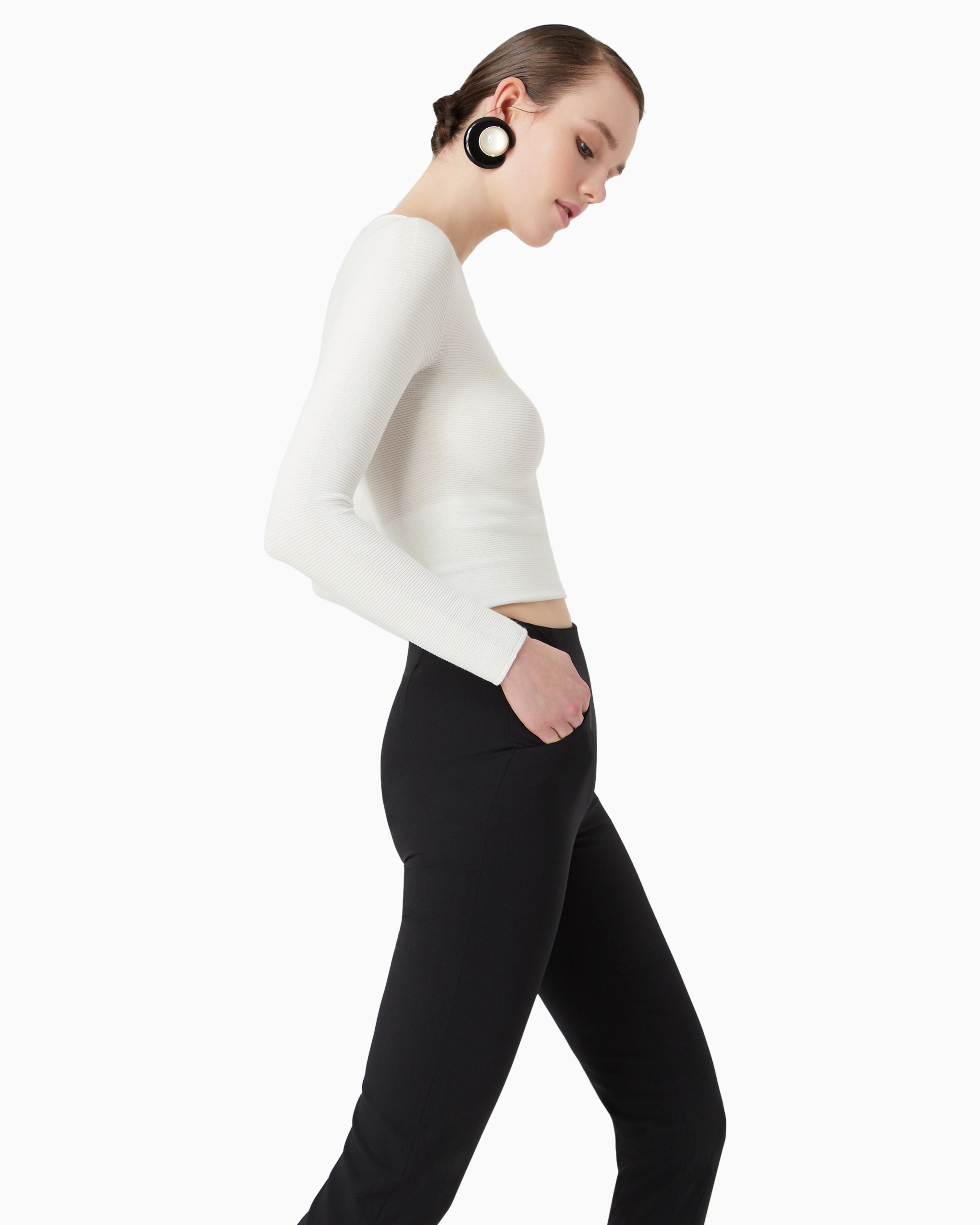 Giorgio Armani Links-stitch Viscose Long-sleeved Jumper In White