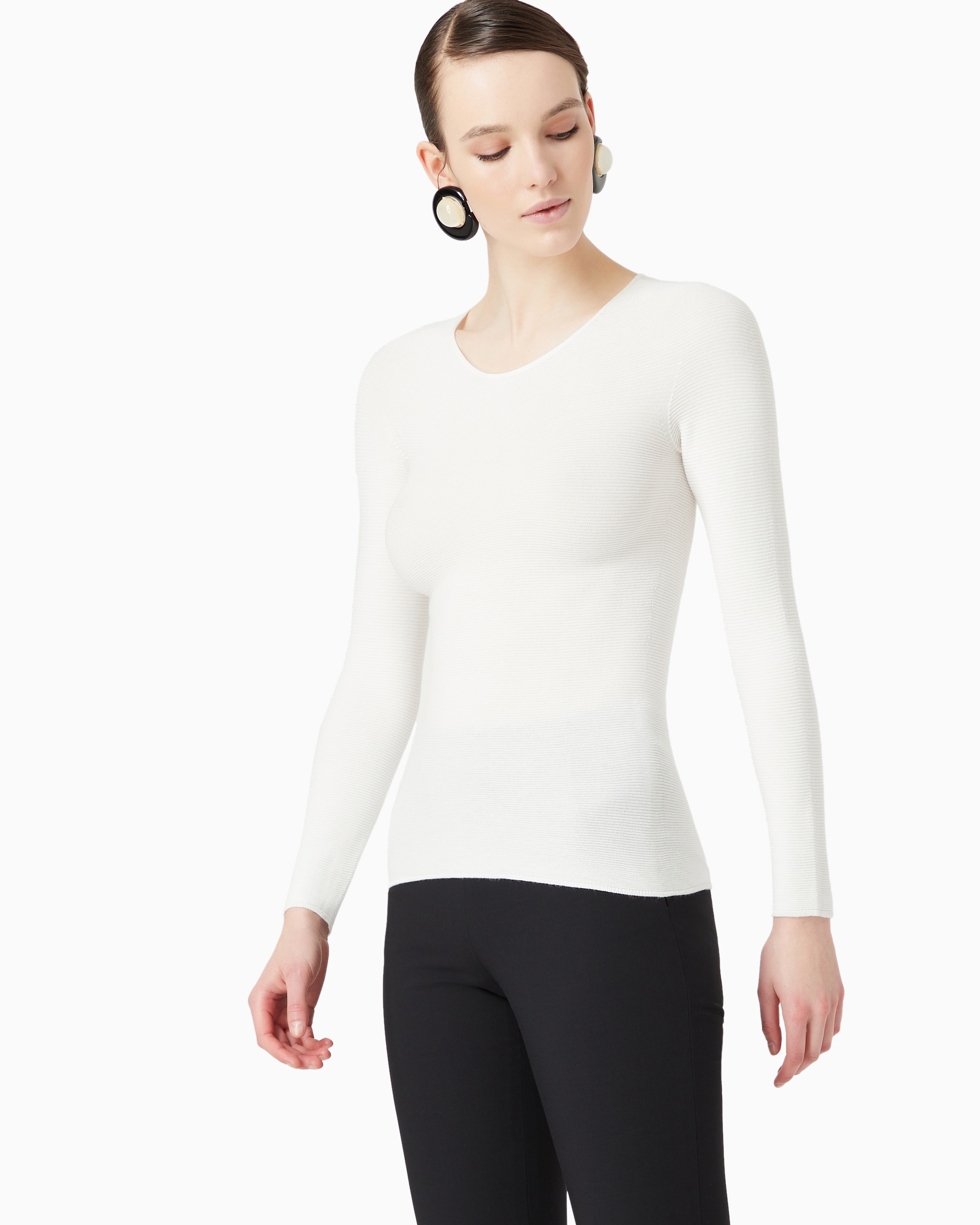 Giorgio Armani Links-stitch Viscose Long-sleeved Jumper In White