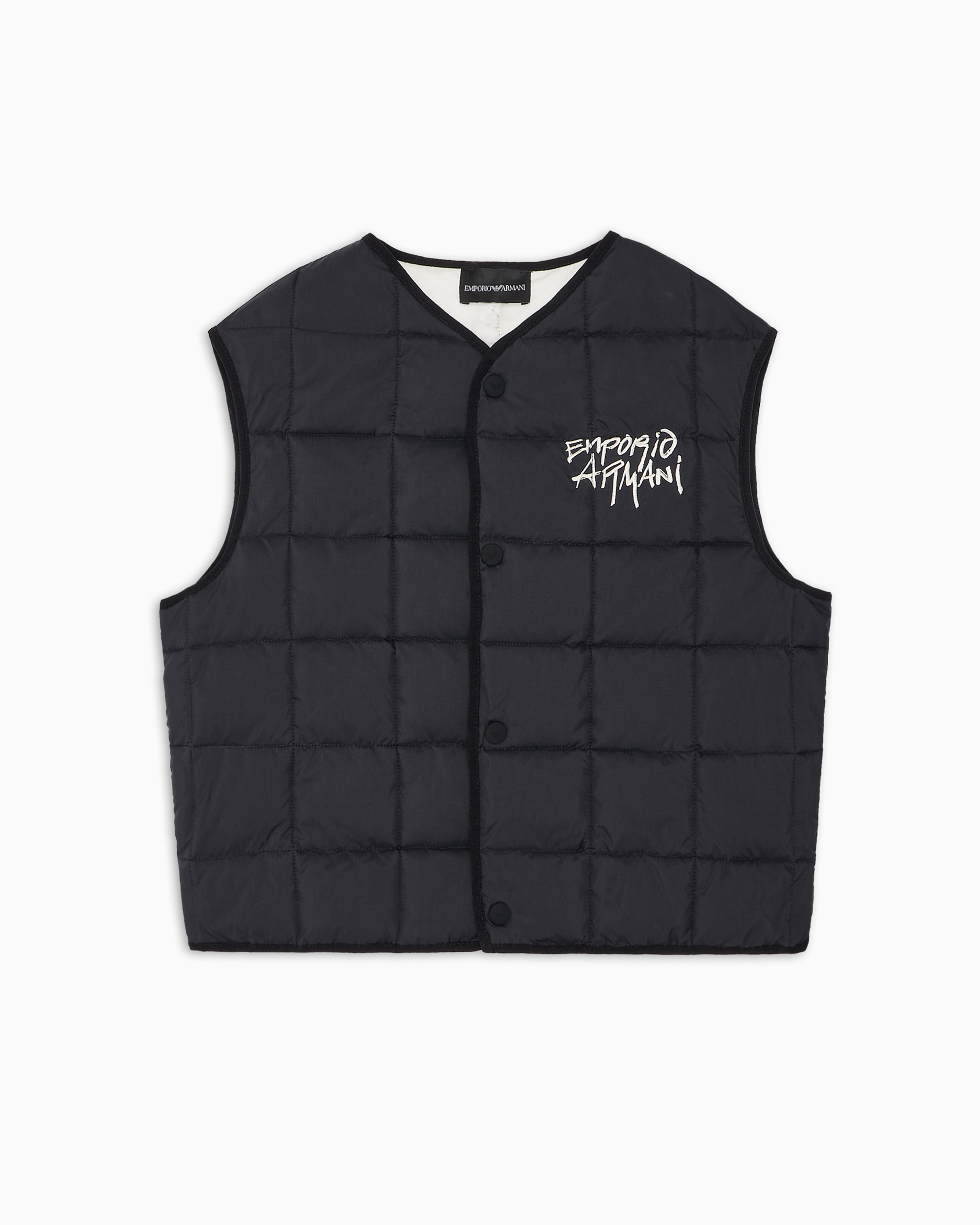 Emporio Armani Quilted Nylon Vest With Graffiti Logo In Black