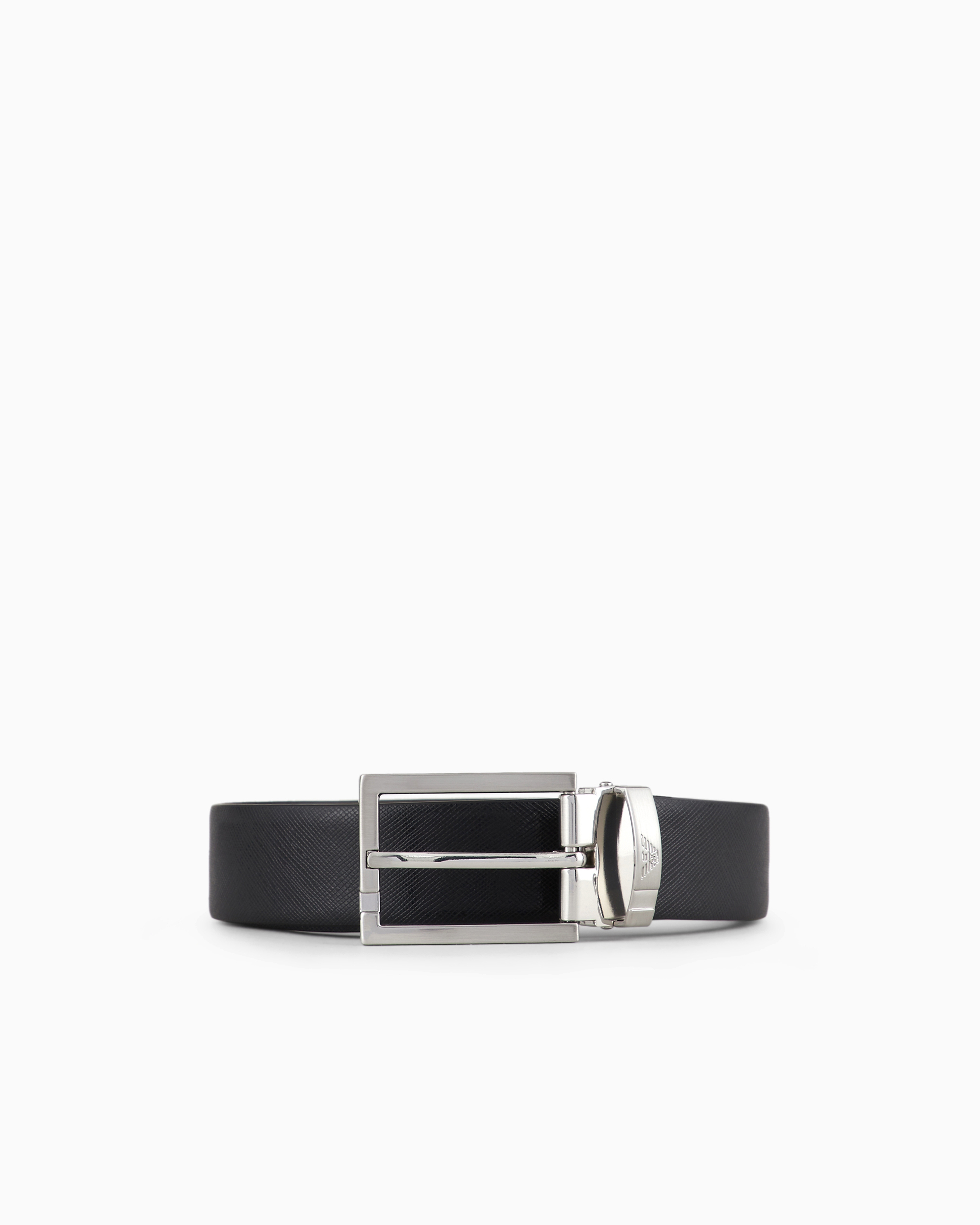 Shop Emporio Armani Reversible Belt In Two-tone Leather With All-over Embossed Eagle In Black