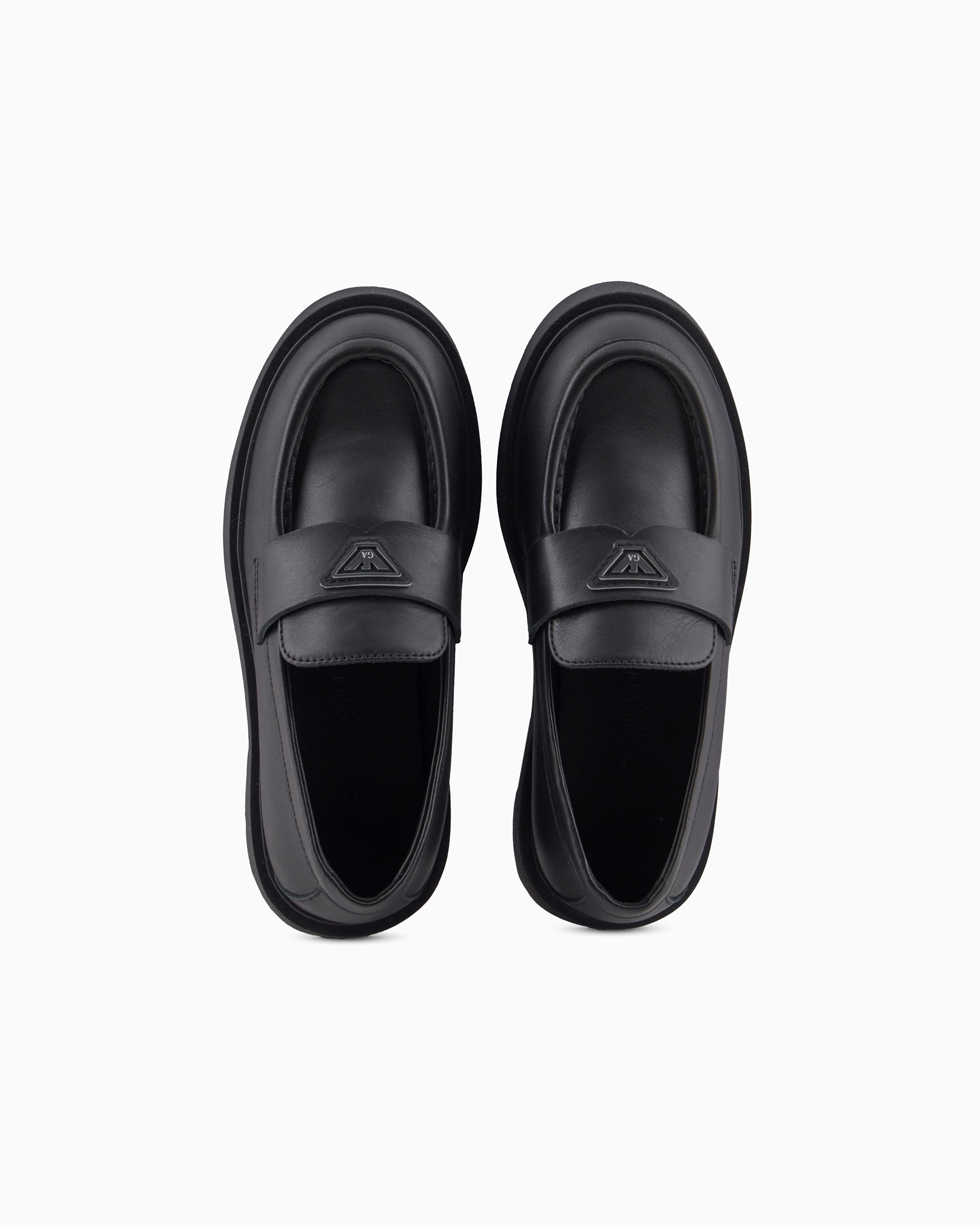 Emporio Armani Official Store Leather Loafers In Black