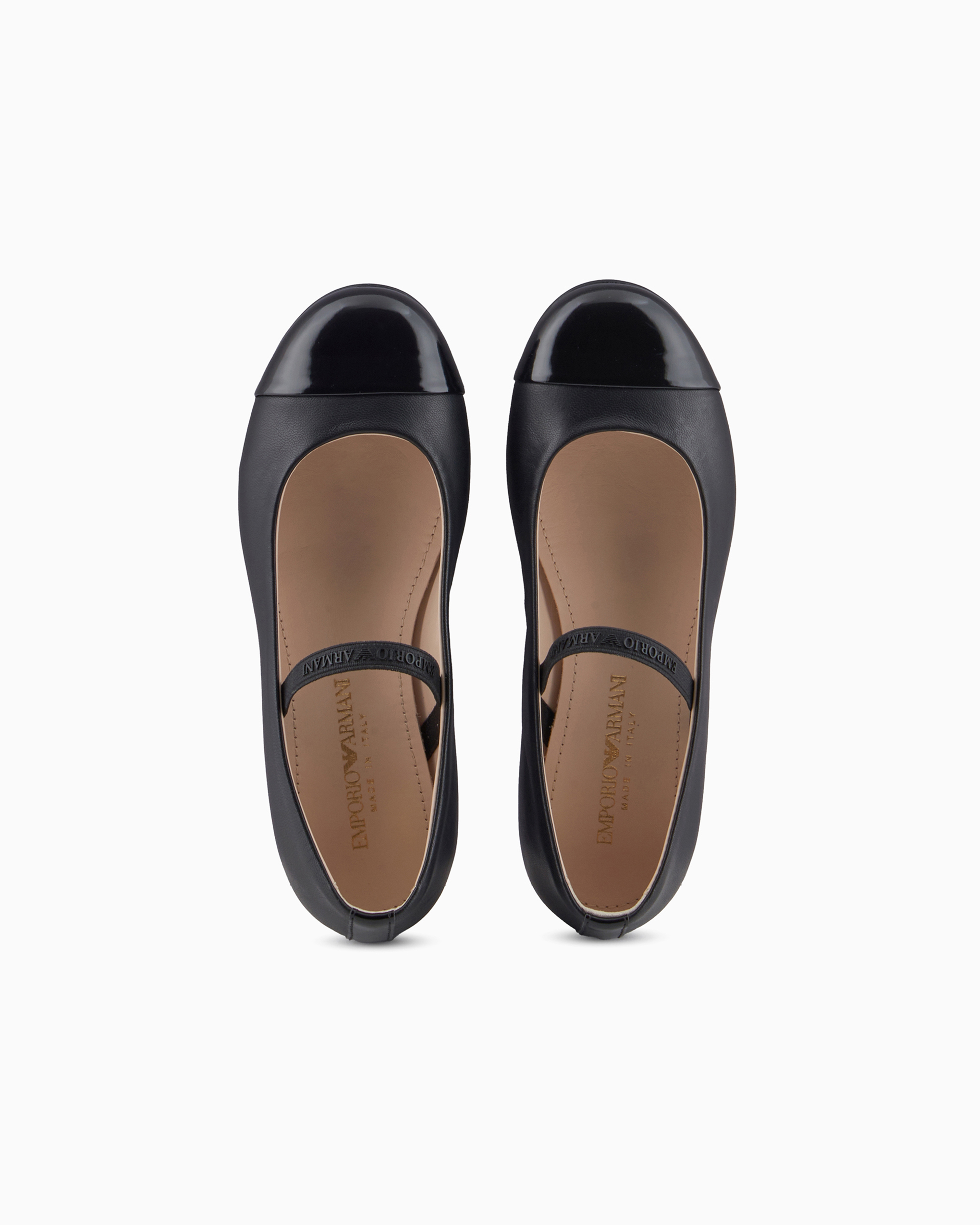 Shop Emporio Armani Nappa-leather Ballerinas With Patent Leather Toe In Black