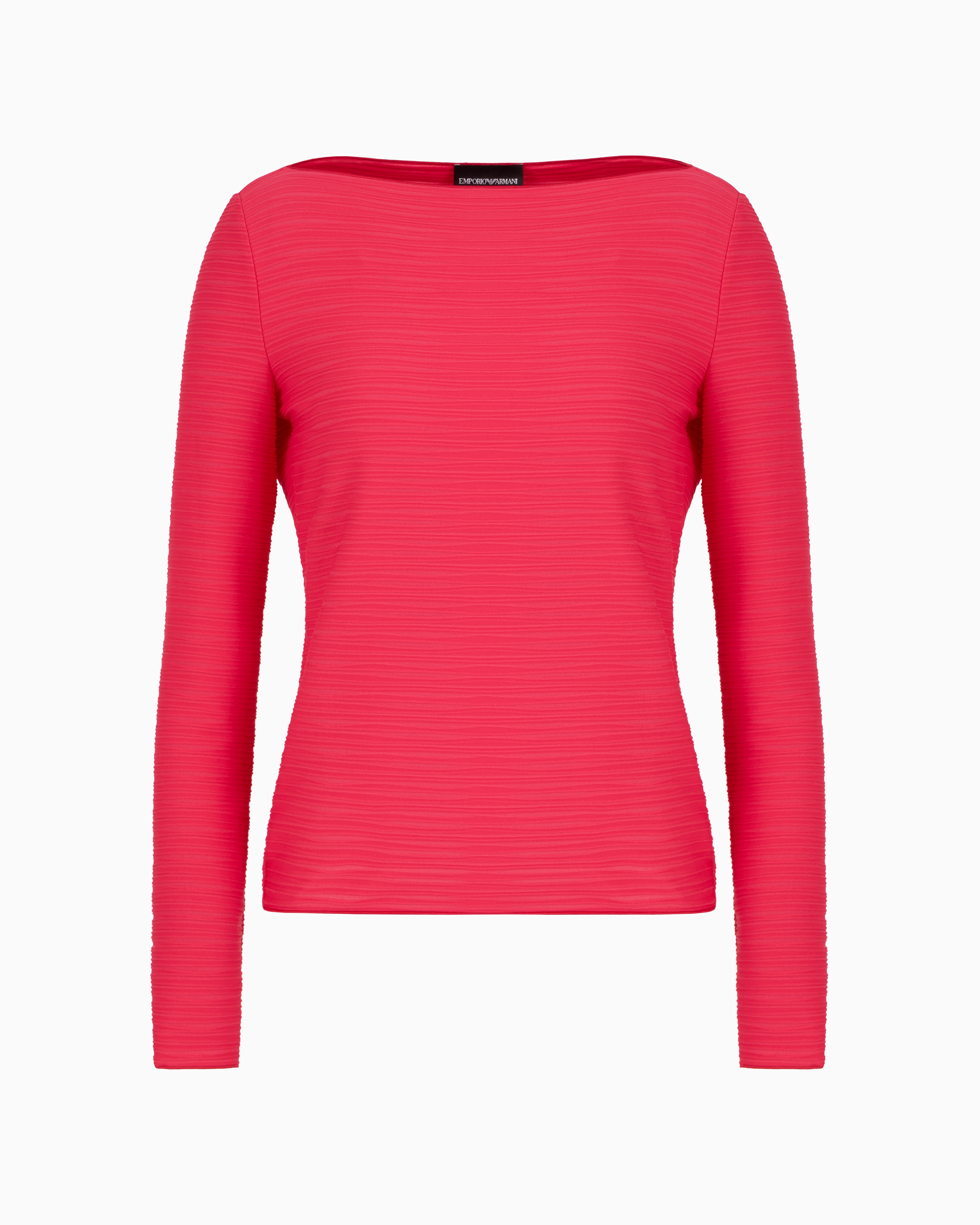 Emporio Armani Official Store Stretch Jacquard Nylon Jersey Boat-neck Jumper In Rouge