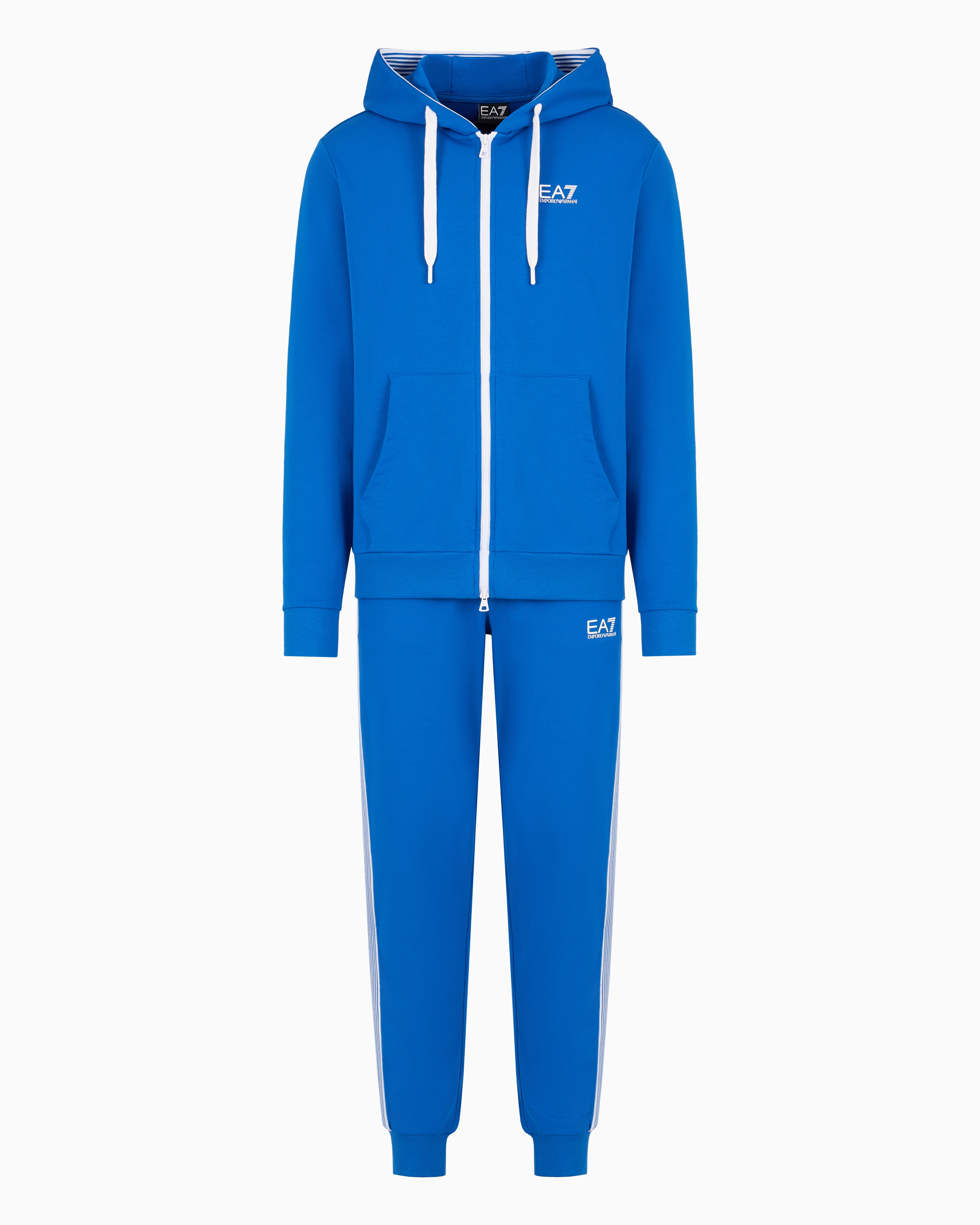 Ea7 Official Store Stretch Cotton-blend 7 Lines Tracksuit In Electric Blue