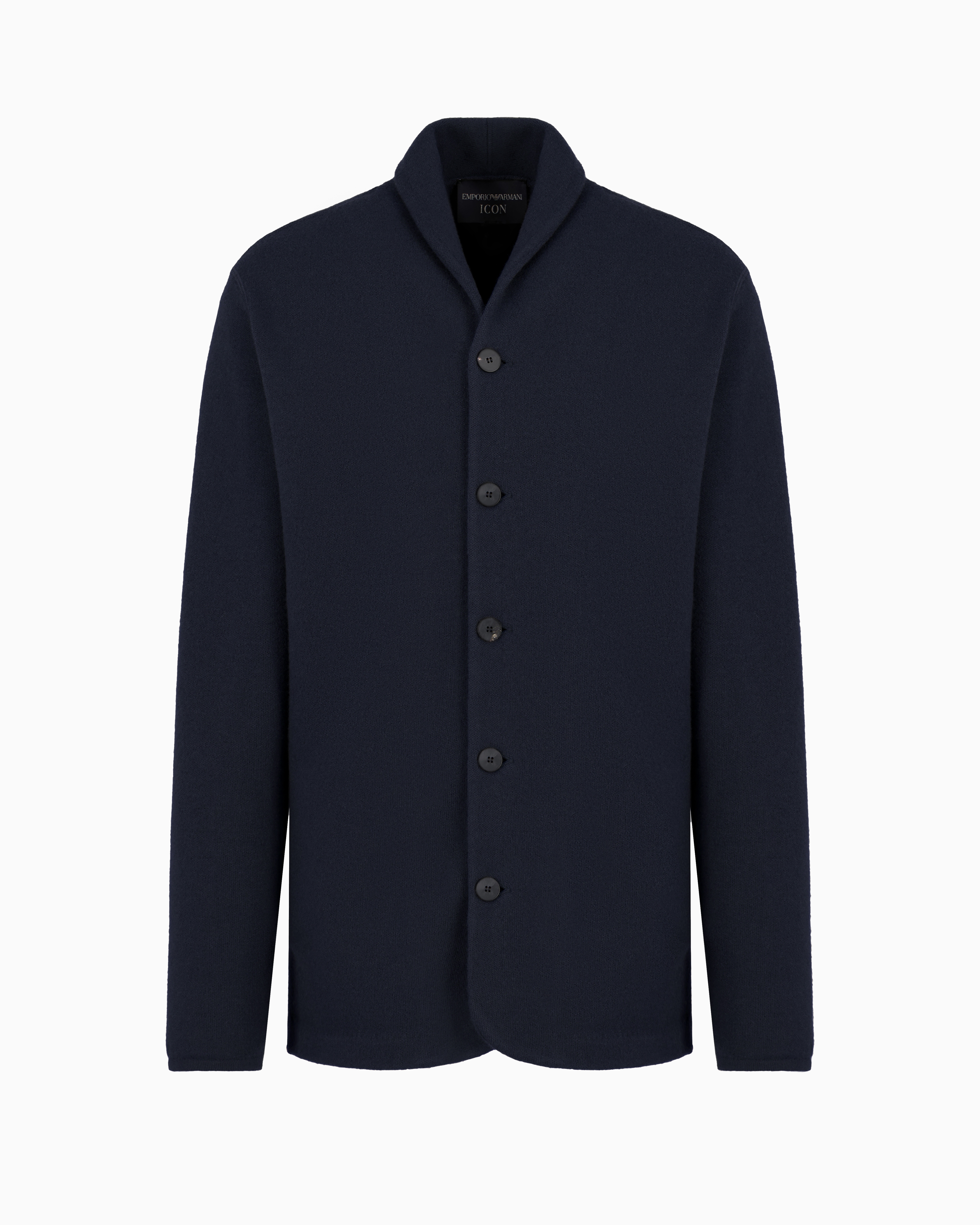 Emporio Armani Official Store Veste En Maille Rase De Laine Vierge Icon In Bleu Marine