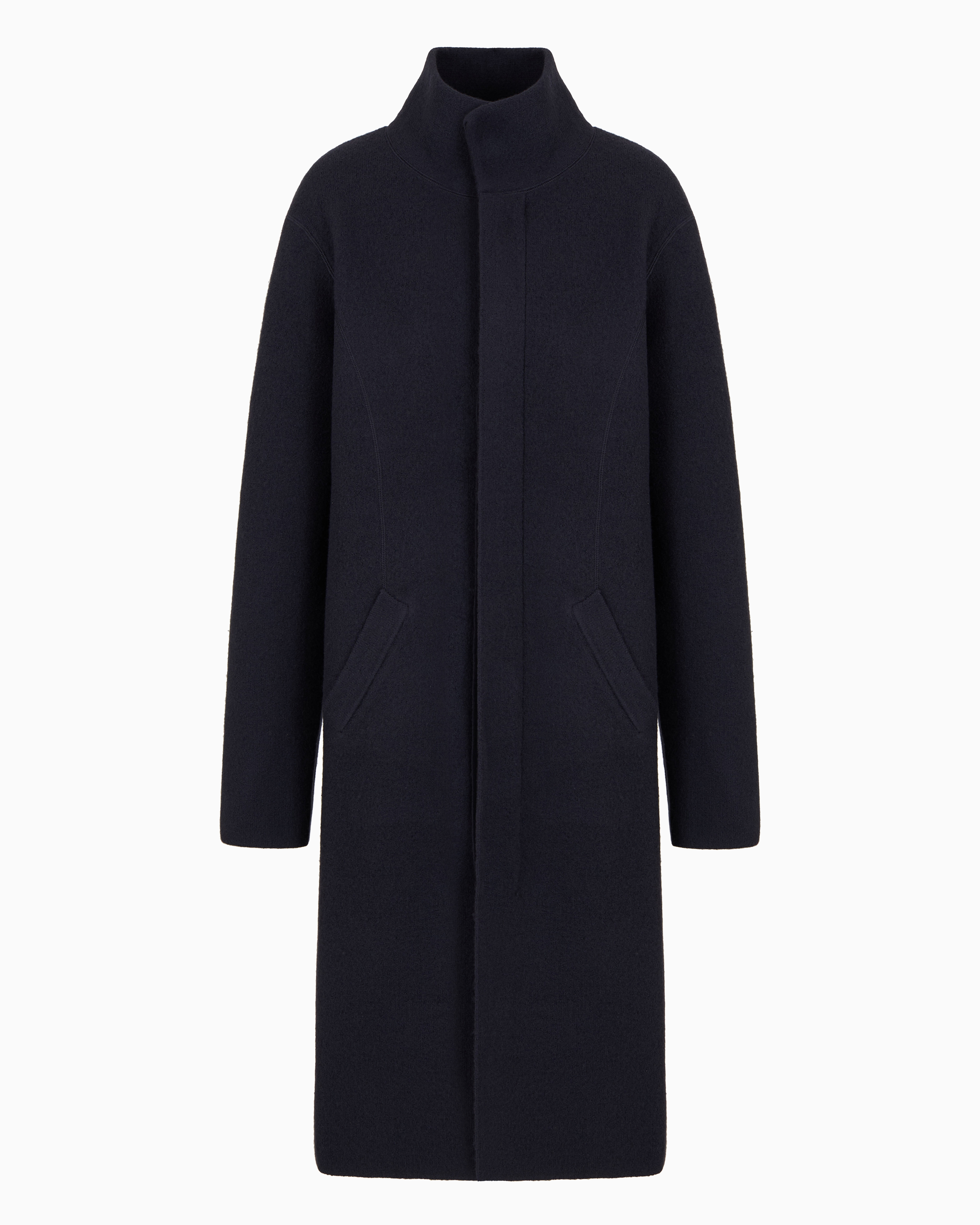 Shop Emporio Armani Icon Virgin-wool, Plain-knit Turtleneck Coat In Navy_blue