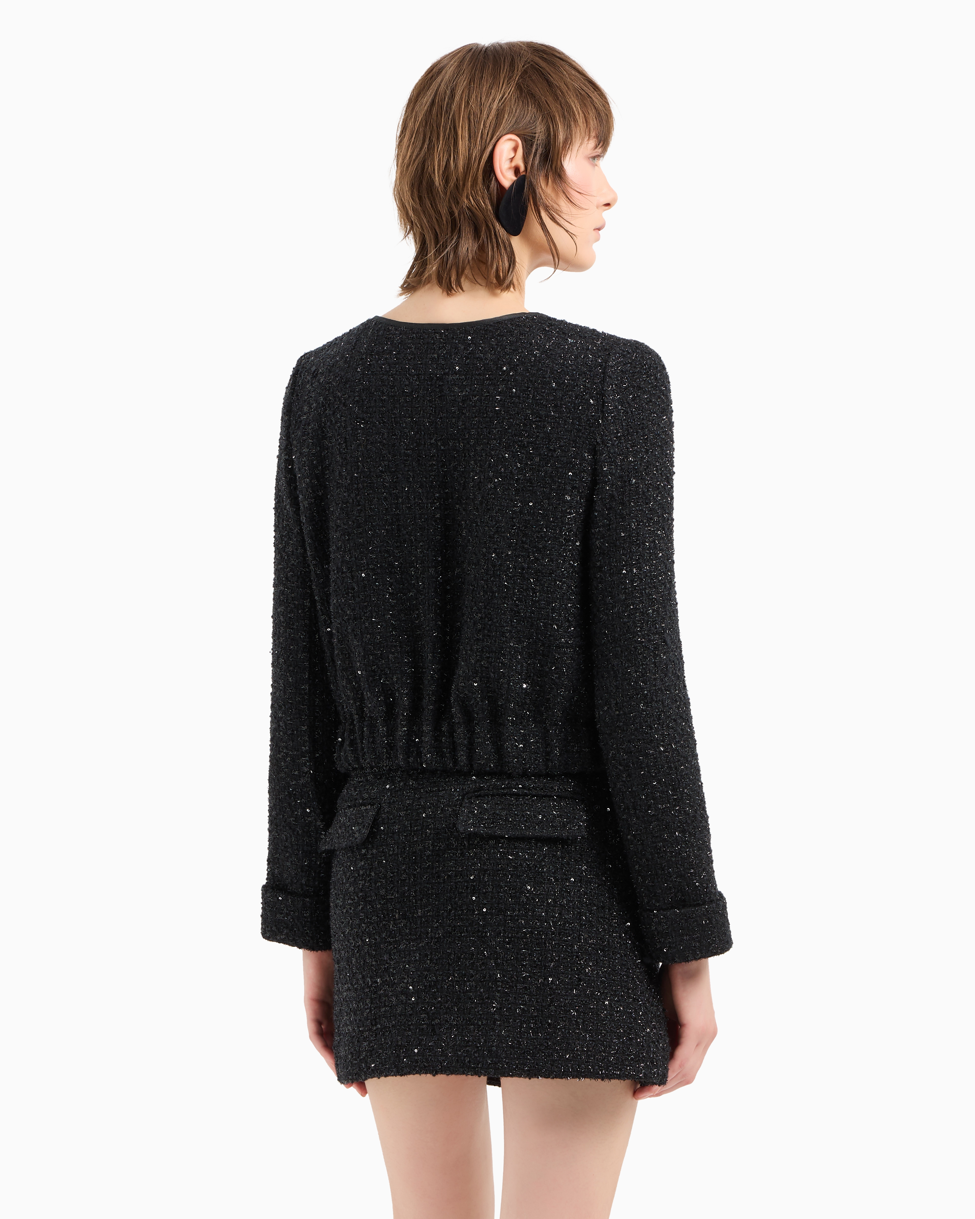 Shop Emporio Armani Lurex Tweed Mini Skirt With Micro Sequins In Black