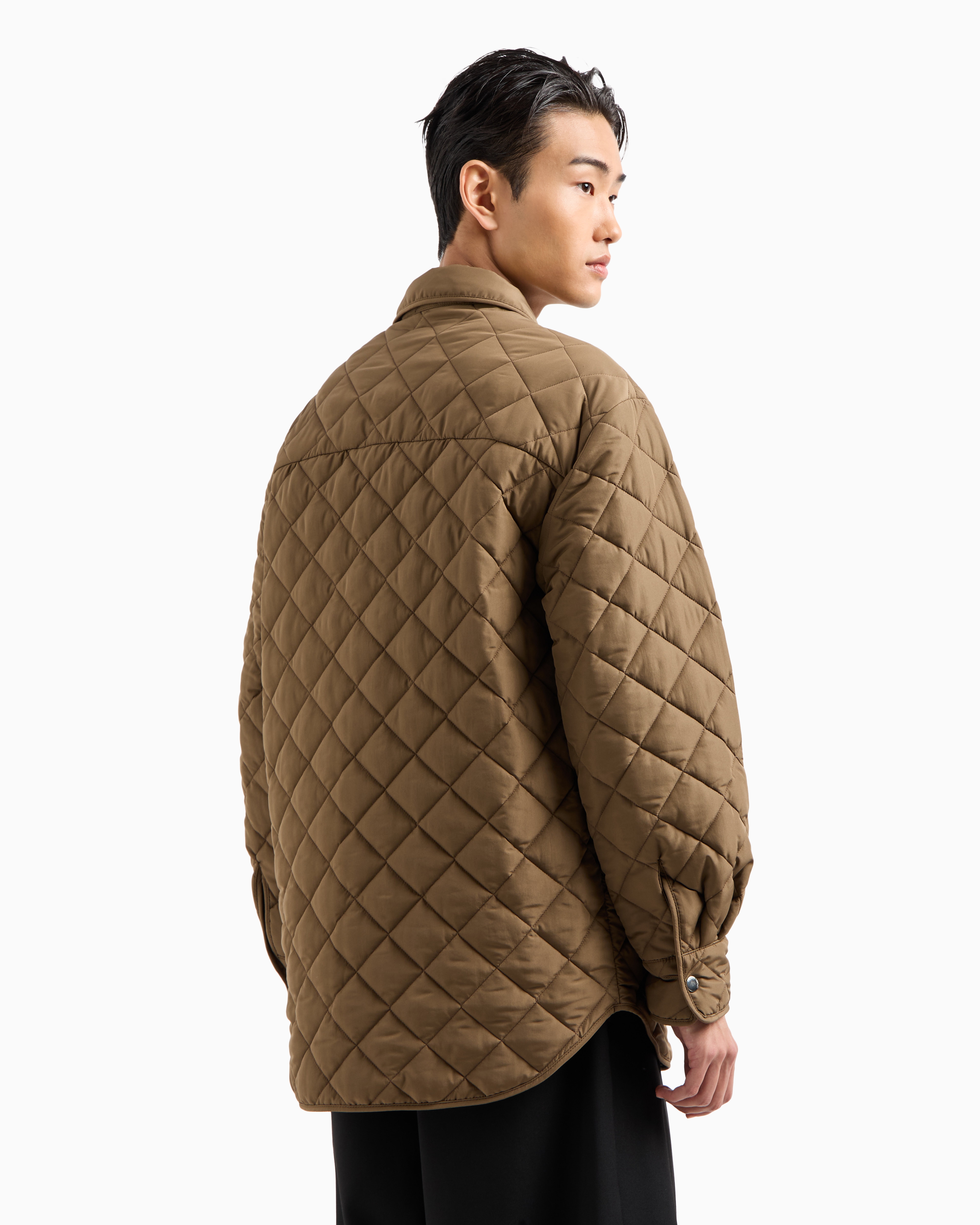 Shop Emporio Armani Diamond-quilted Nylon Blouson With Logo Pocket In Brown