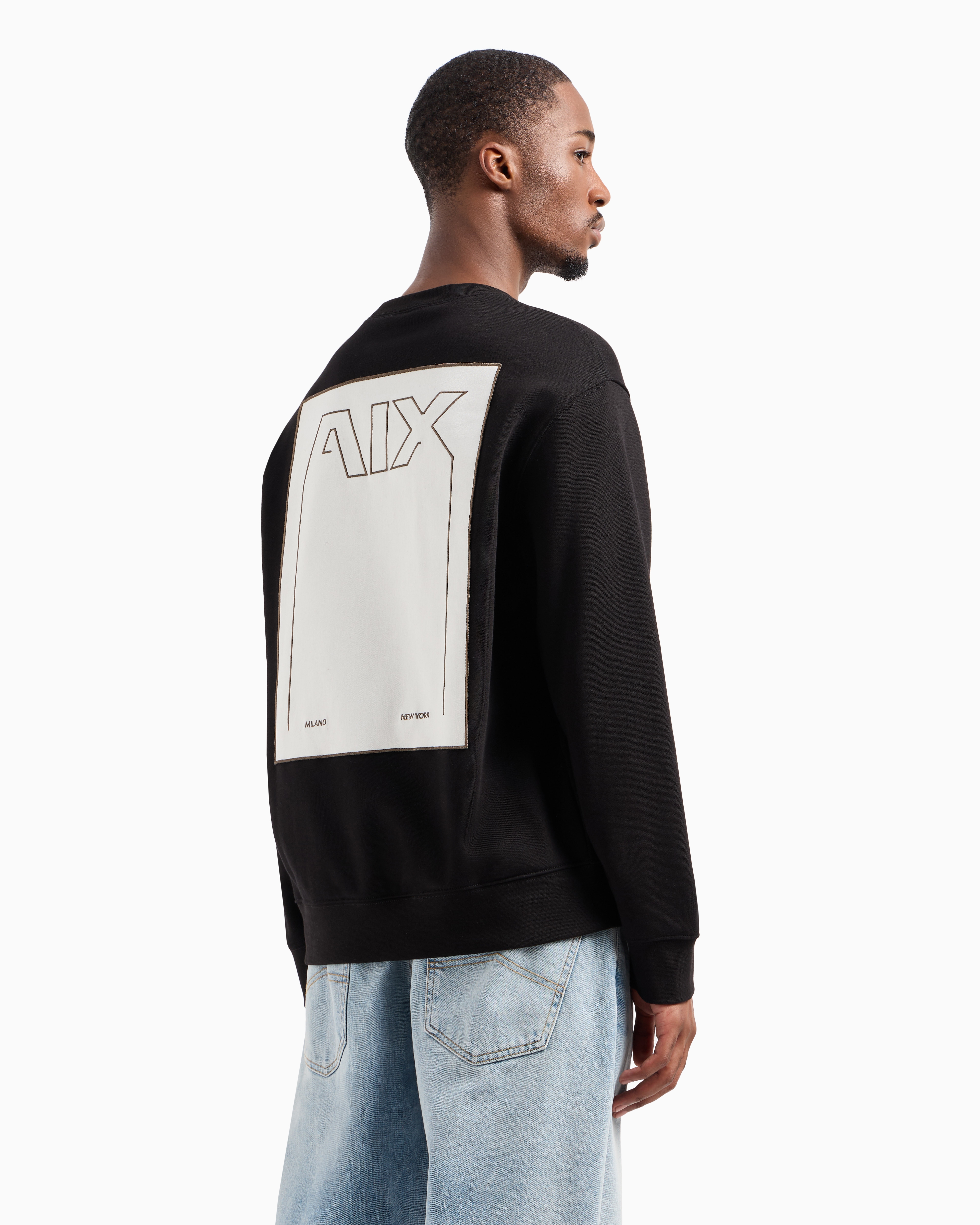 Shop Armani Exchange Crewneck Sweatshirt With Maxi Print On The Back In Asv Cotton In Black