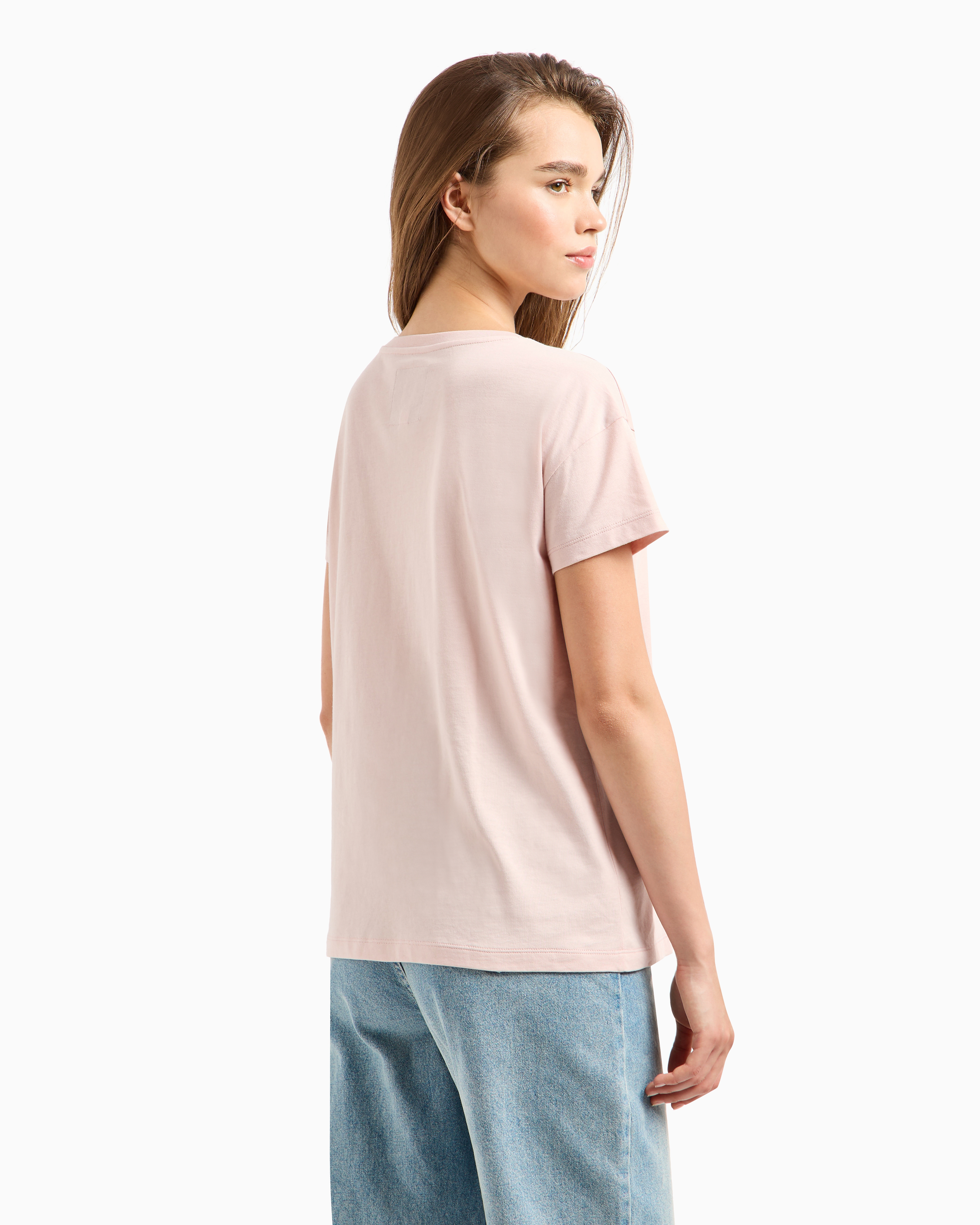 Shop Armani Exchange Relaxed Fit T-shirt With Round Neck And Logo In Pink