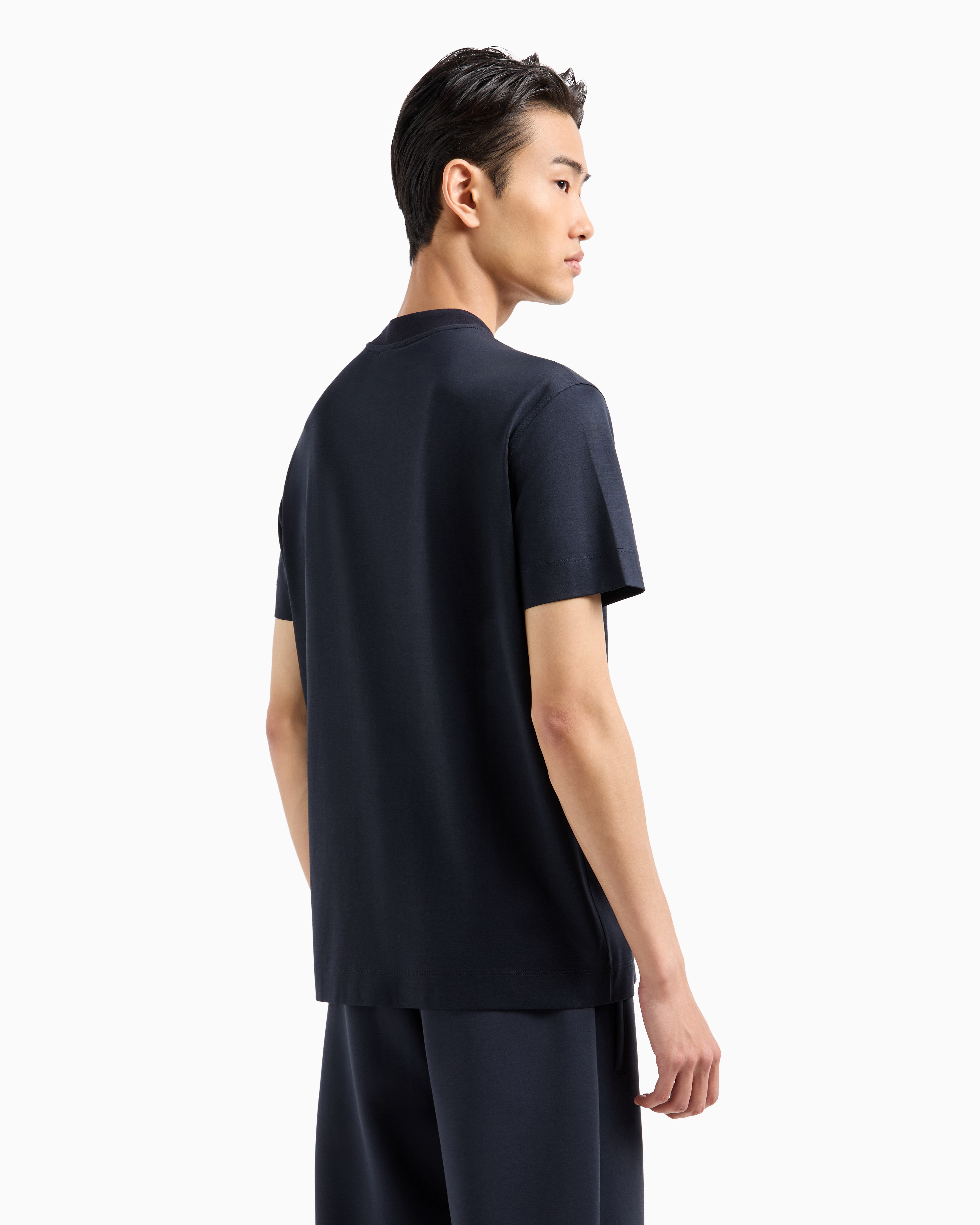 Shop Emporio Armani Asv Lyocell-blend Jersey T-shirt With A Flocked Logo In Blue Logo