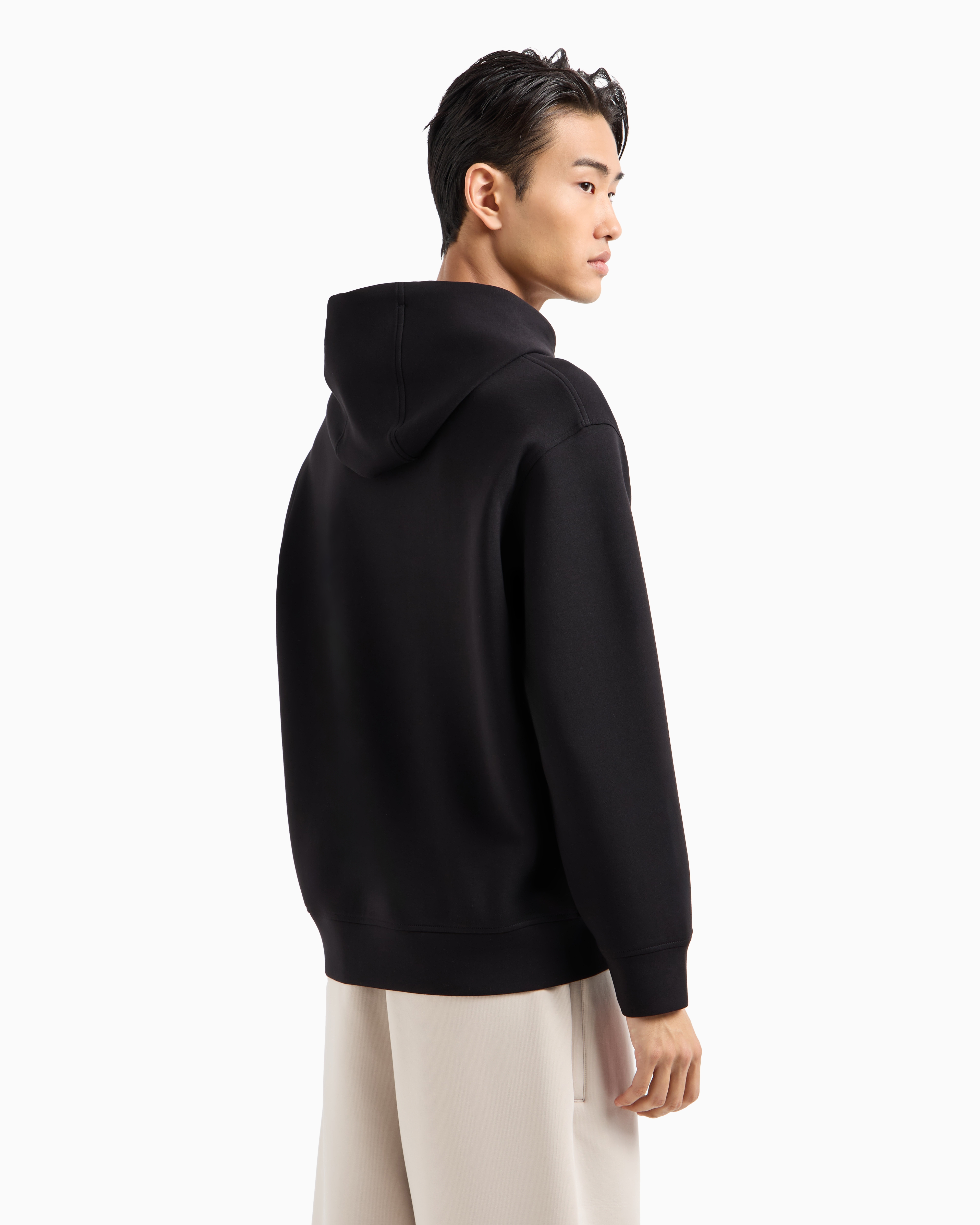 Double-jersey hooded sweatshirt with flocked logo | Emporio