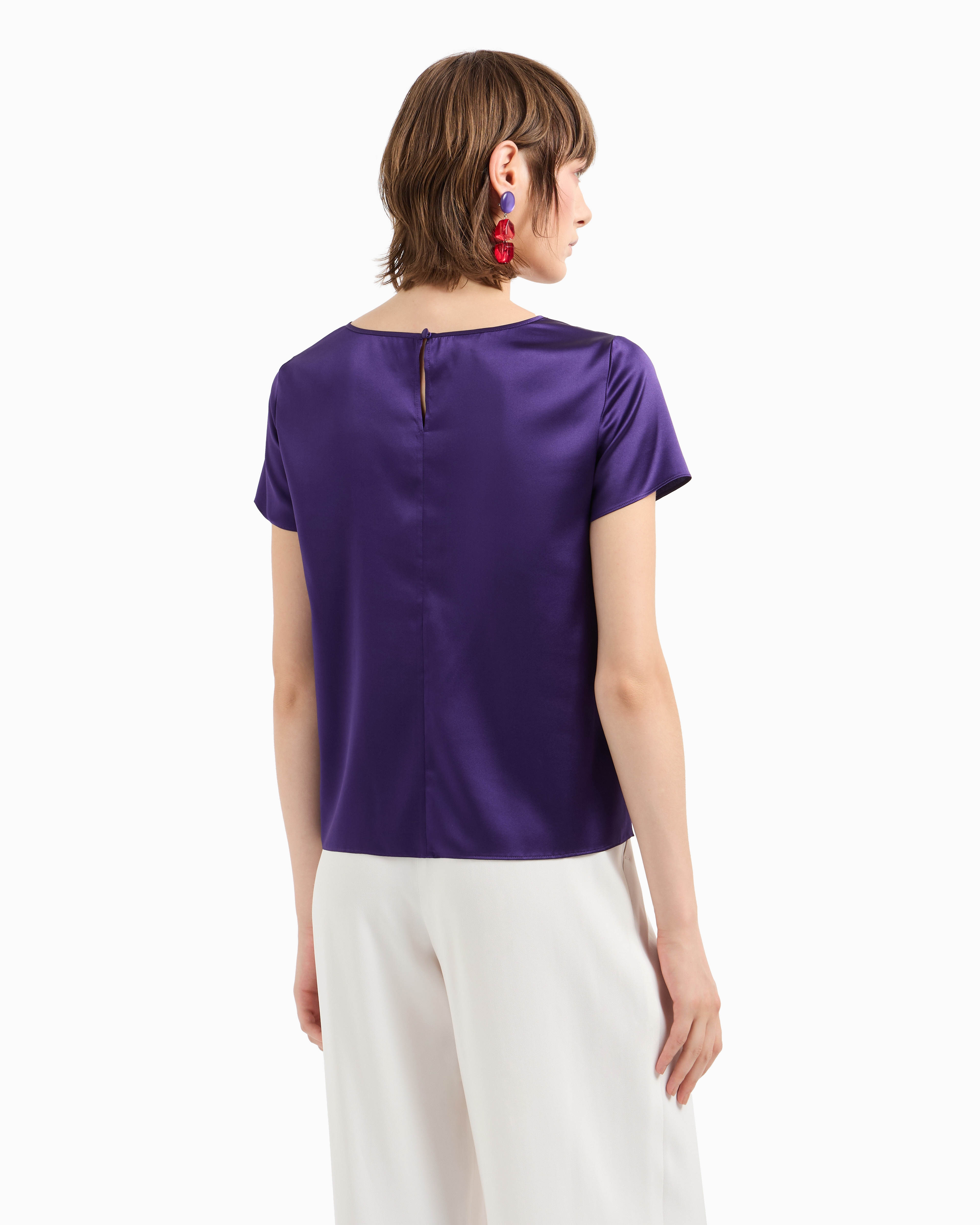 Shop Emporio Armani Short-sleeved Silk Satin Blouse In Purple