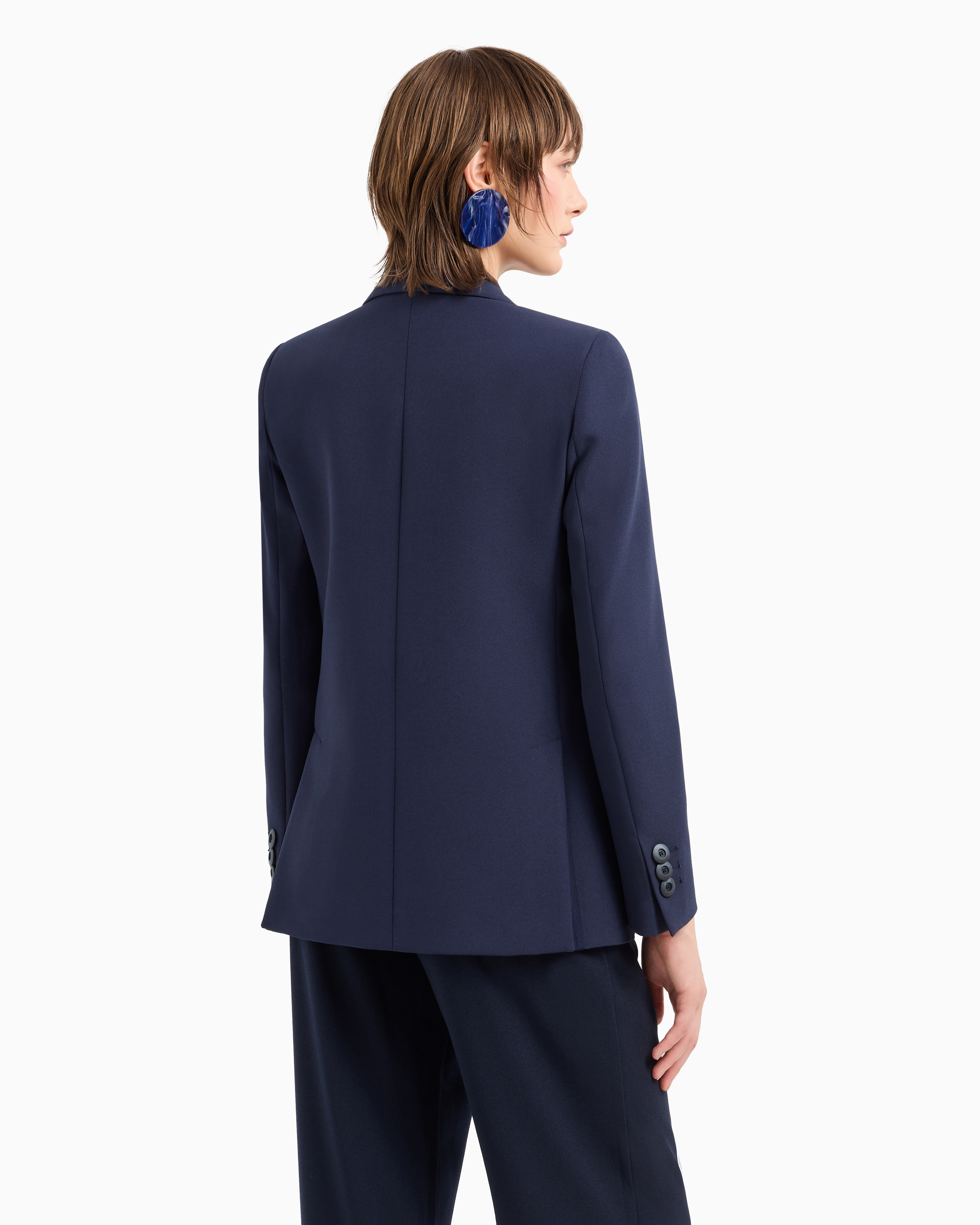 Emporio Armani Double-breasted Jacket In Stretch Technical Sablé In Blau
