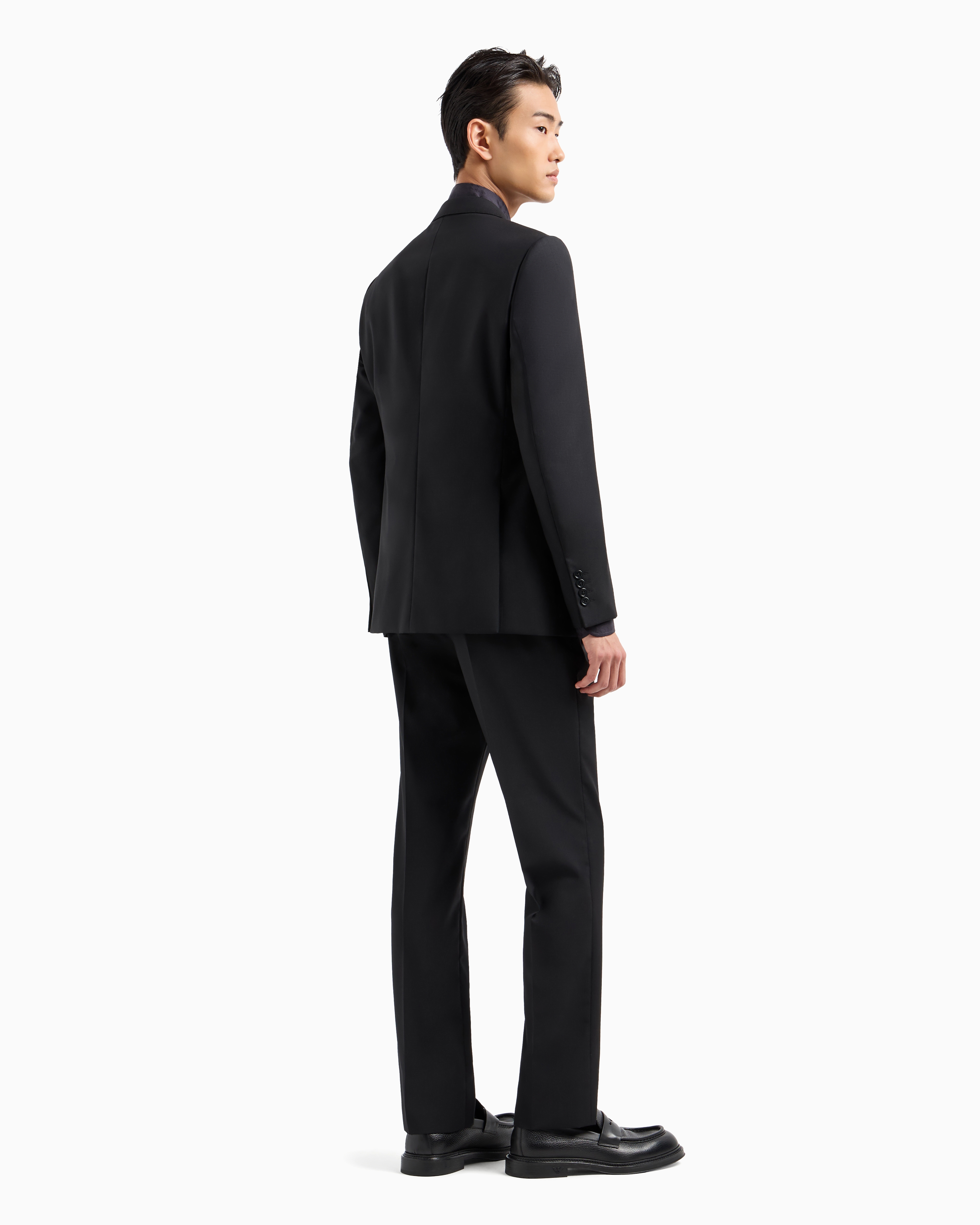 Shop Emporio Armani Slim-fit, Single-breasted Suit In Tone-on-tone Micro-striped Virgin Wool In Black