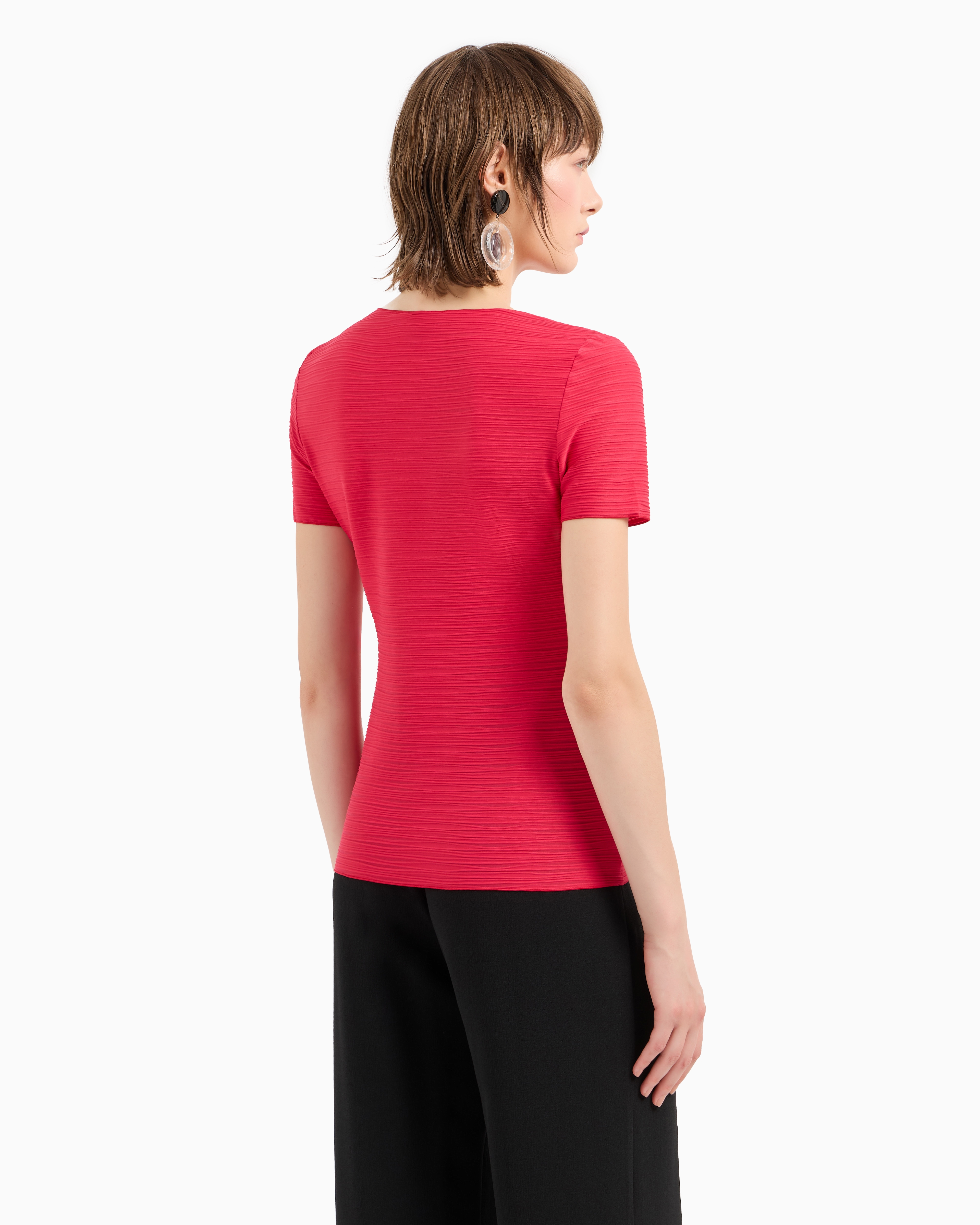 EMPORIO ARMANI STRETCH JERSEY SHORT-SLEEVED JUMPER WITH AN EMBOSSED IRREGULAR KNIT 