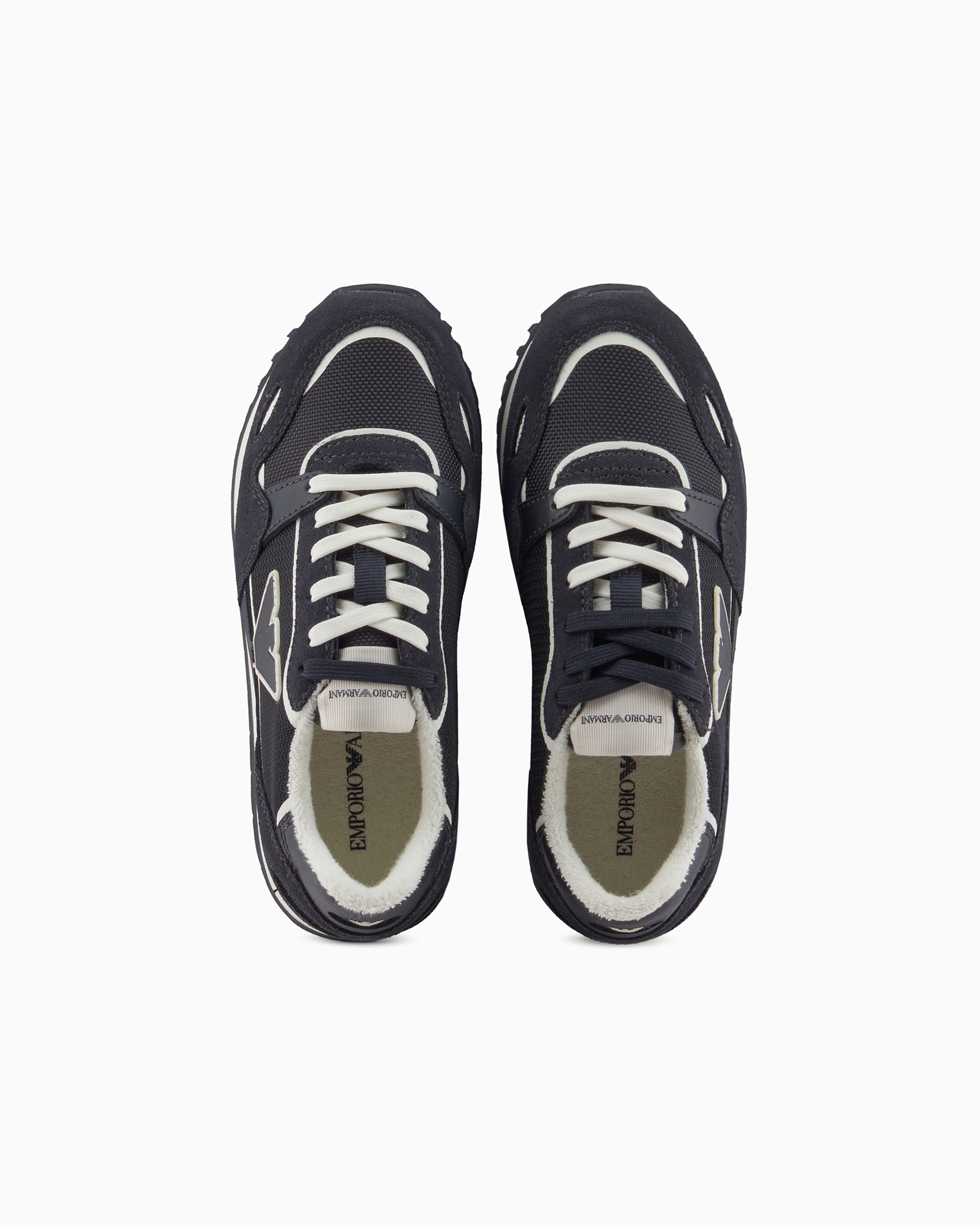 EMPORIO ARMANI MESH SNEAKERS WITH SUEDE DETAILS AND EAGLE PATCH
