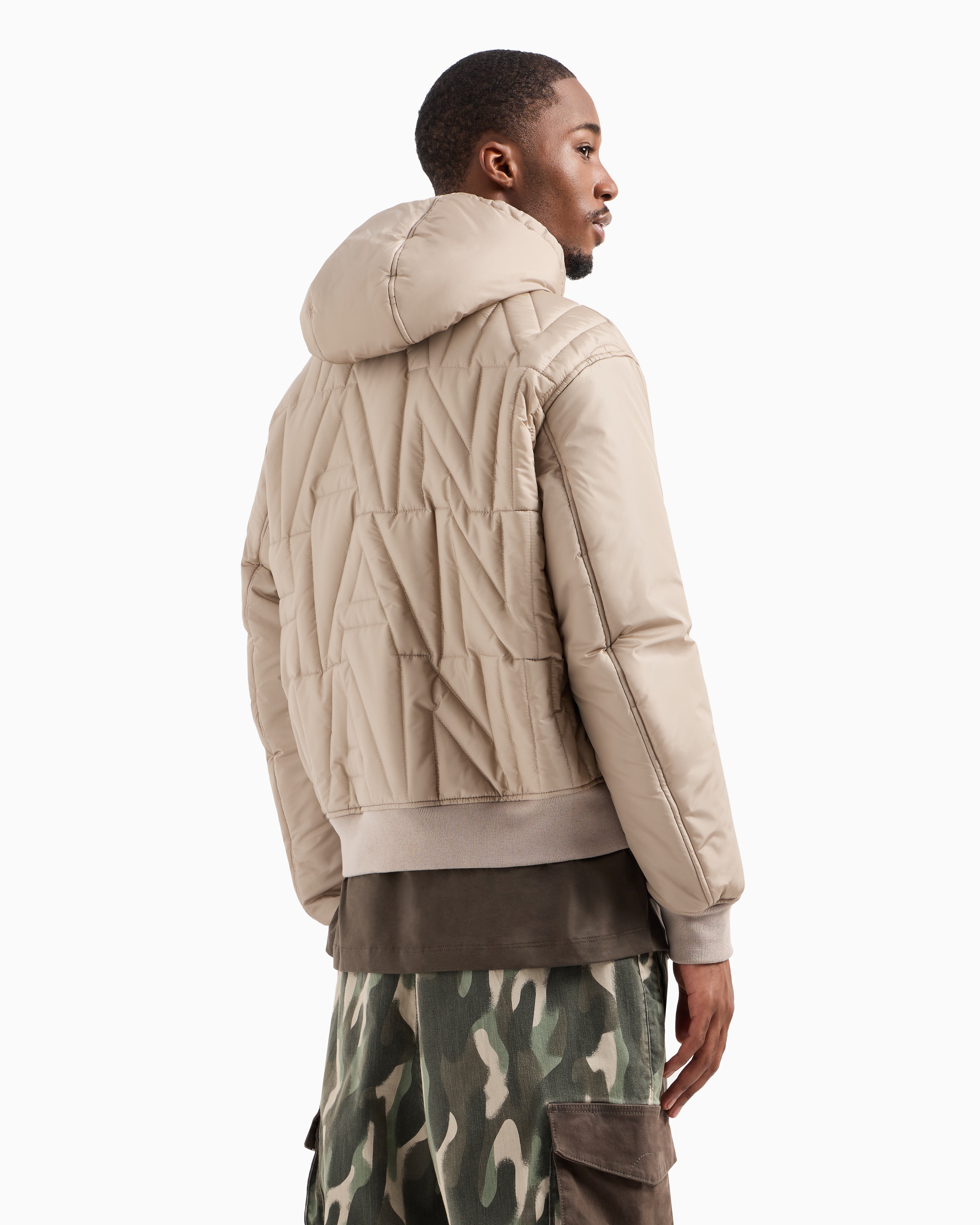 Shop Armani Exchange Asv Recycled Nylon Allover Logo Jacket In Beige