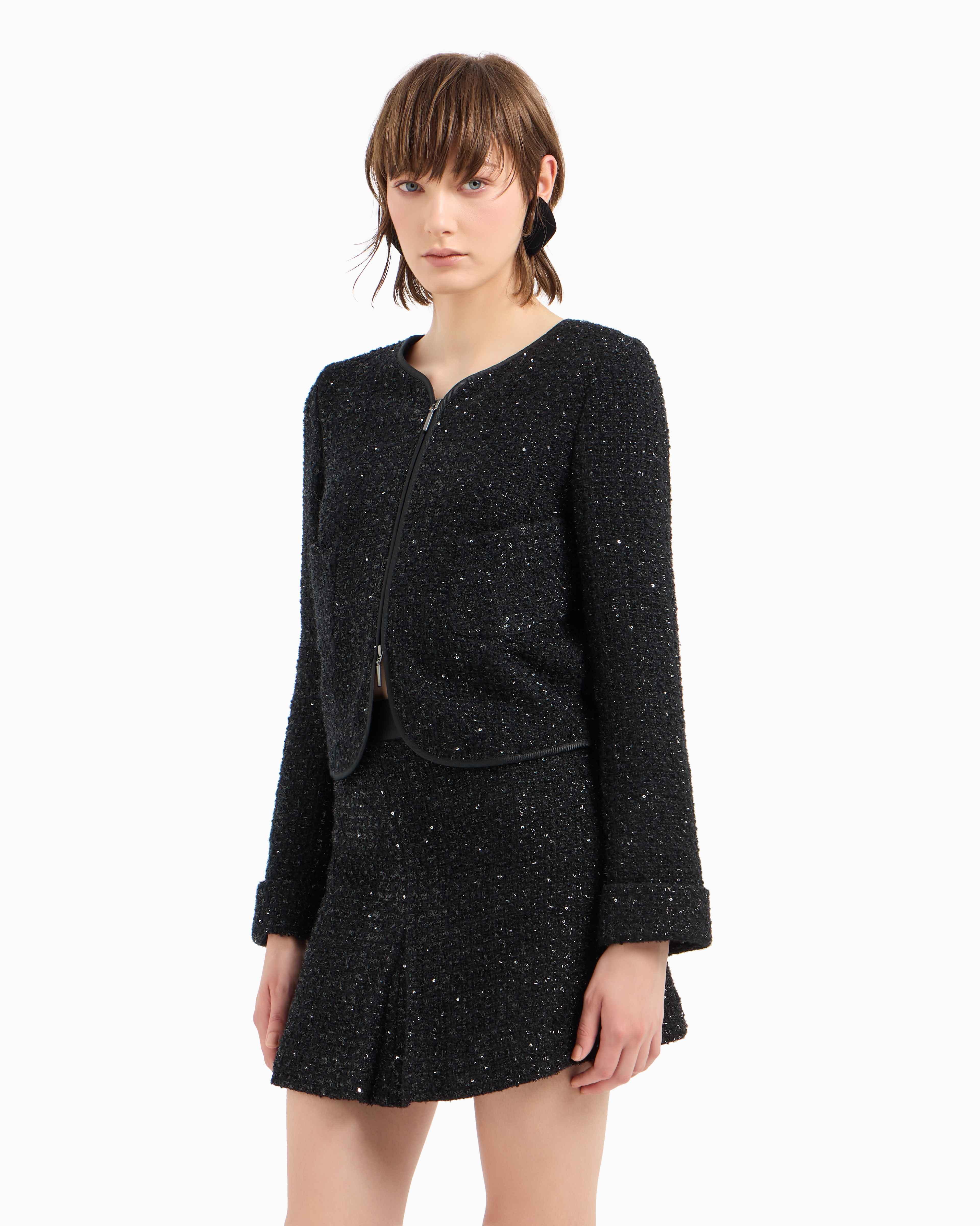 EMPORIO ARMANI LUREX TWEED MINI SKIRT WITH MICRO SEQUINS 