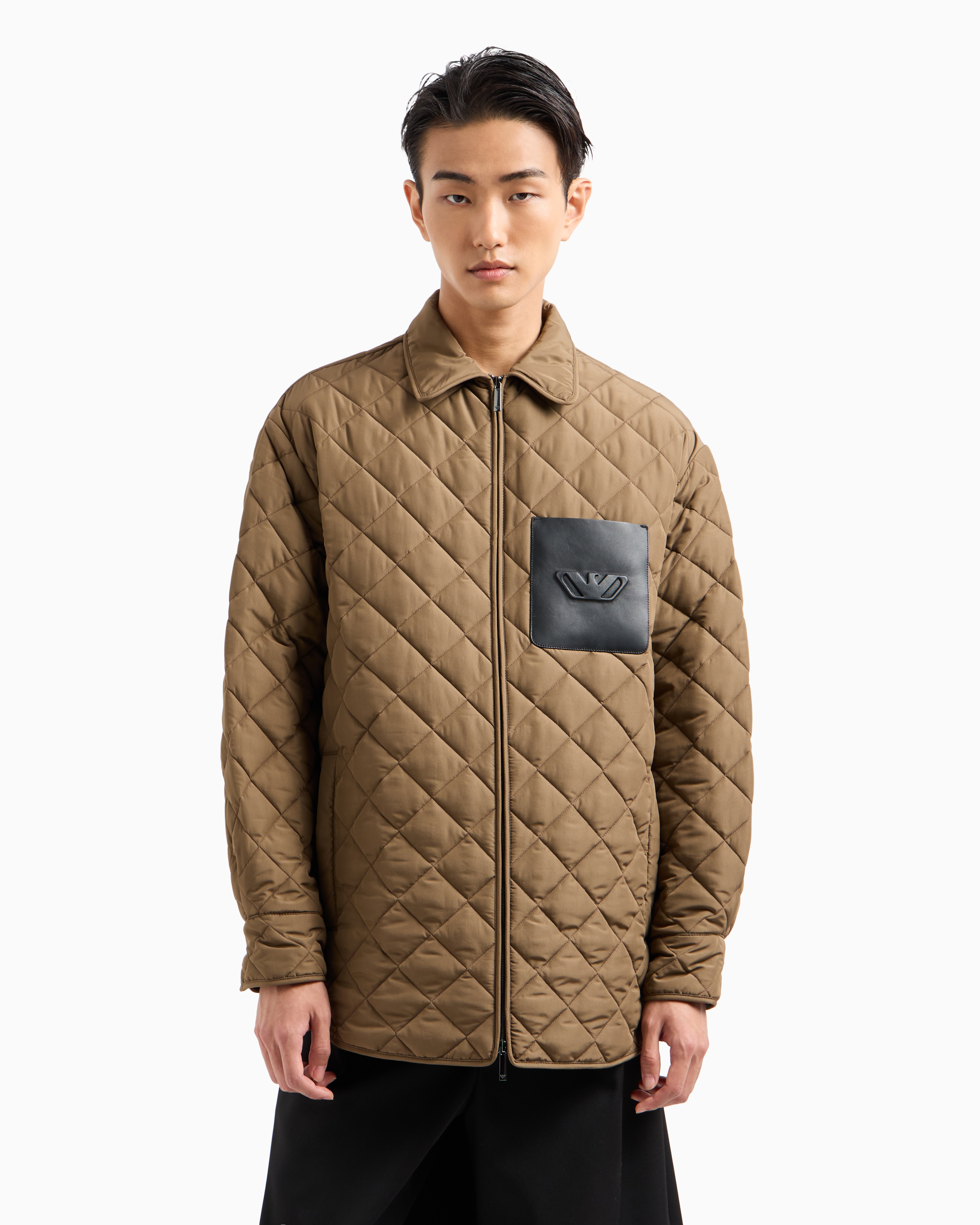 Shop Emporio Armani Diamond-quilted Nylon Blouson With Logo Pocket In Brown