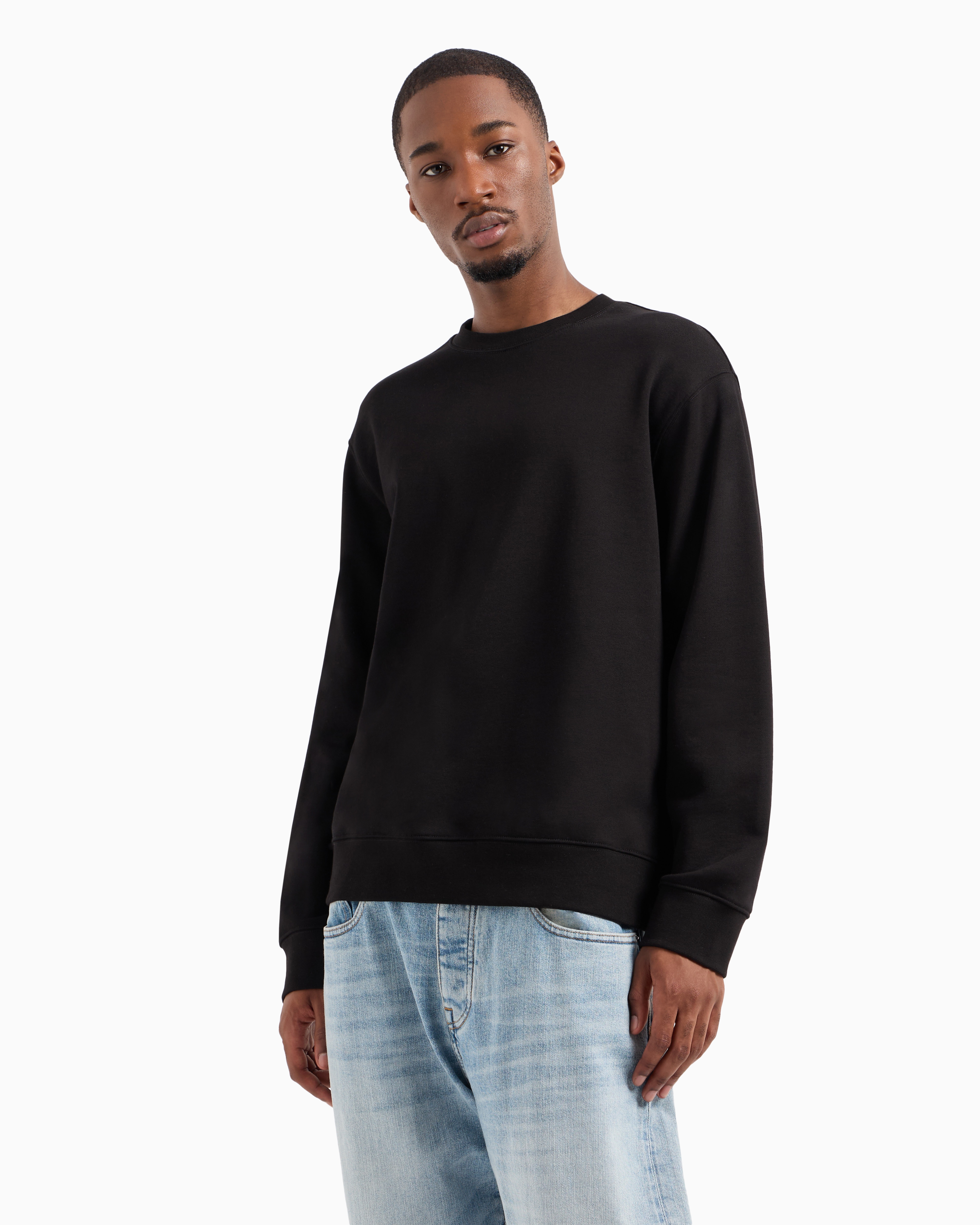 Shop Armani Exchange Crewneck Sweatshirt With Maxi Print On The Back In Asv Cotton In Black