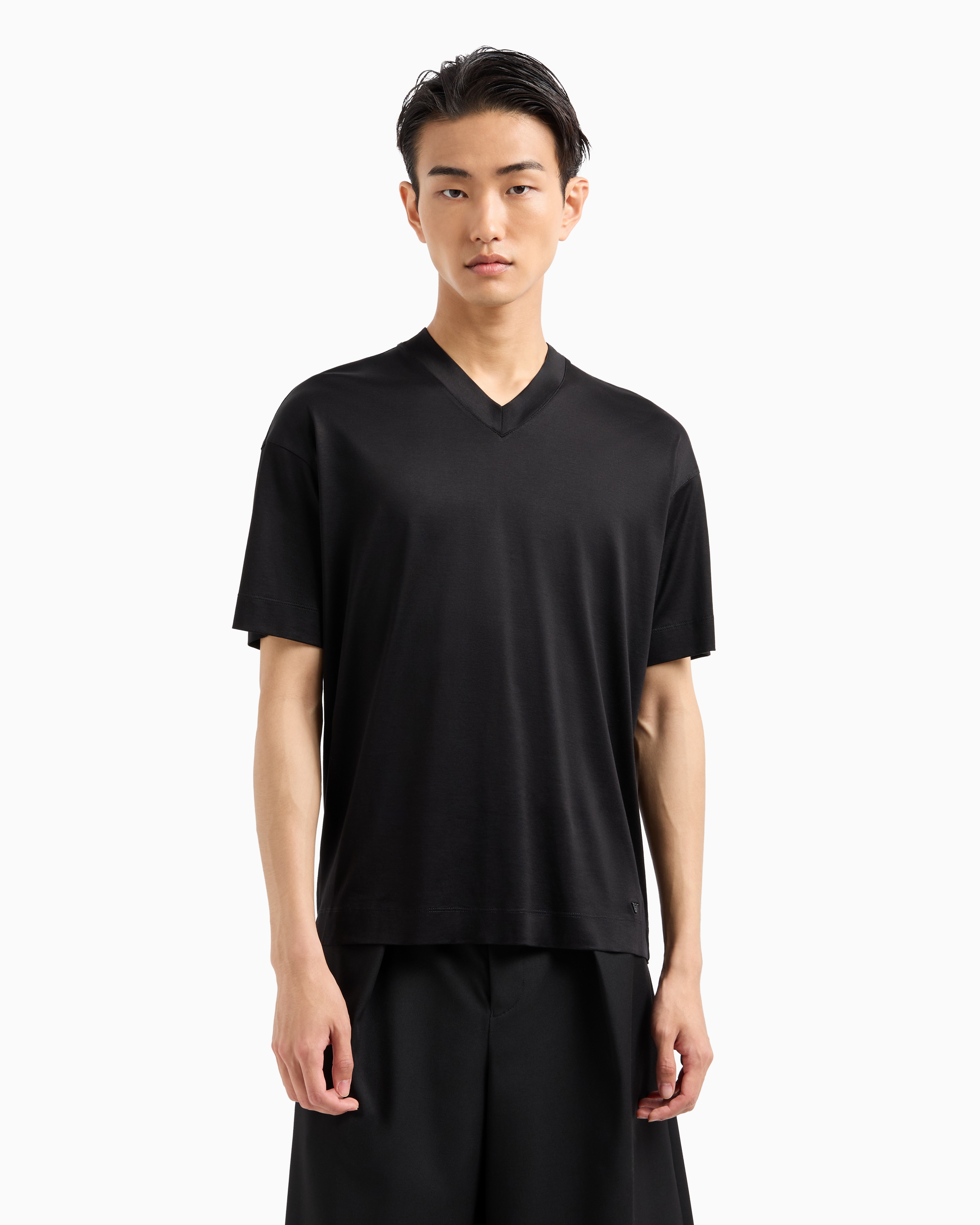 Shop Emporio Armani Asv Lyocell-blend Jersey V-neck T-shirt In Schwarz