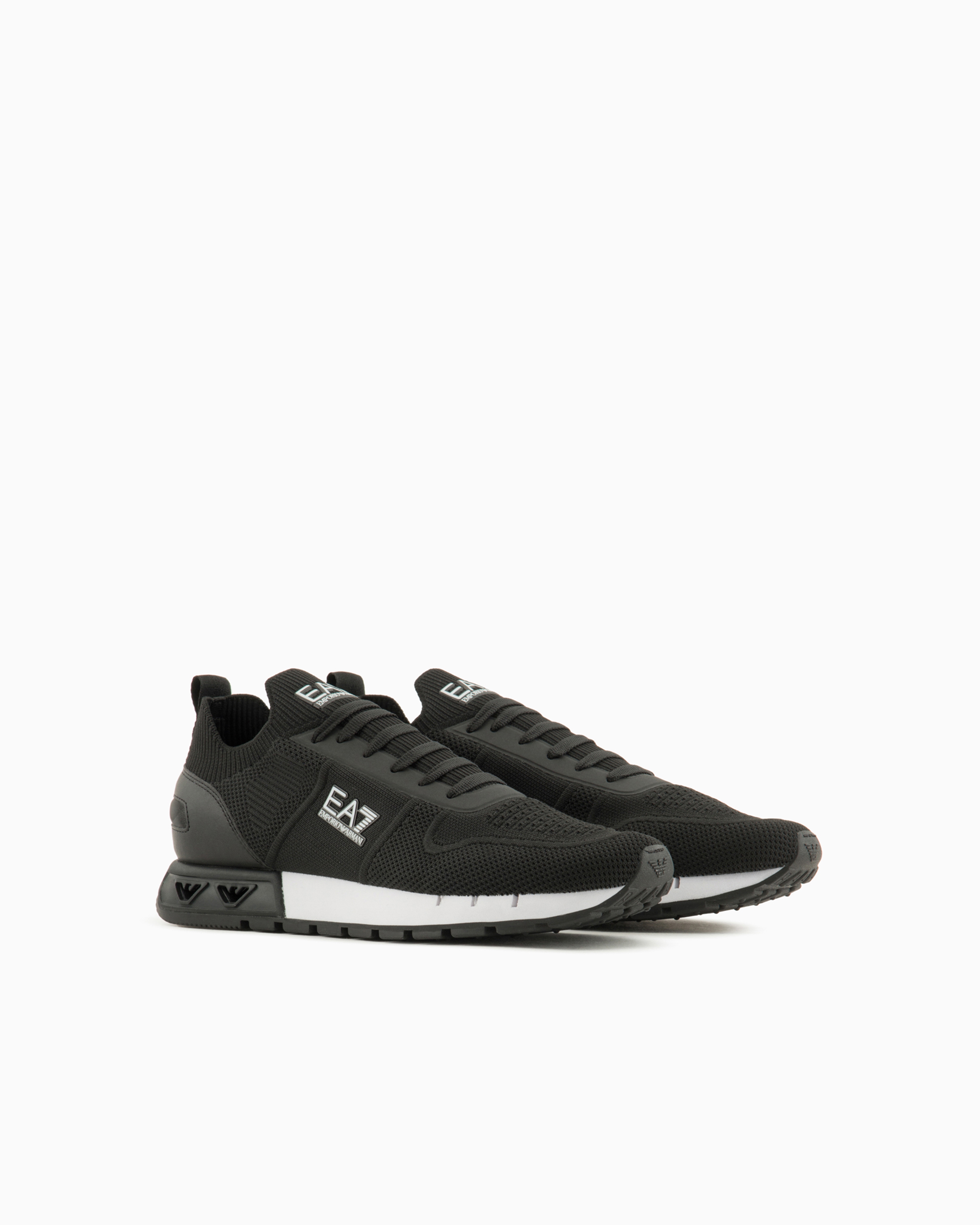 Shop Ea7 Black & White Legacy Knit Sneakers In Two-tone