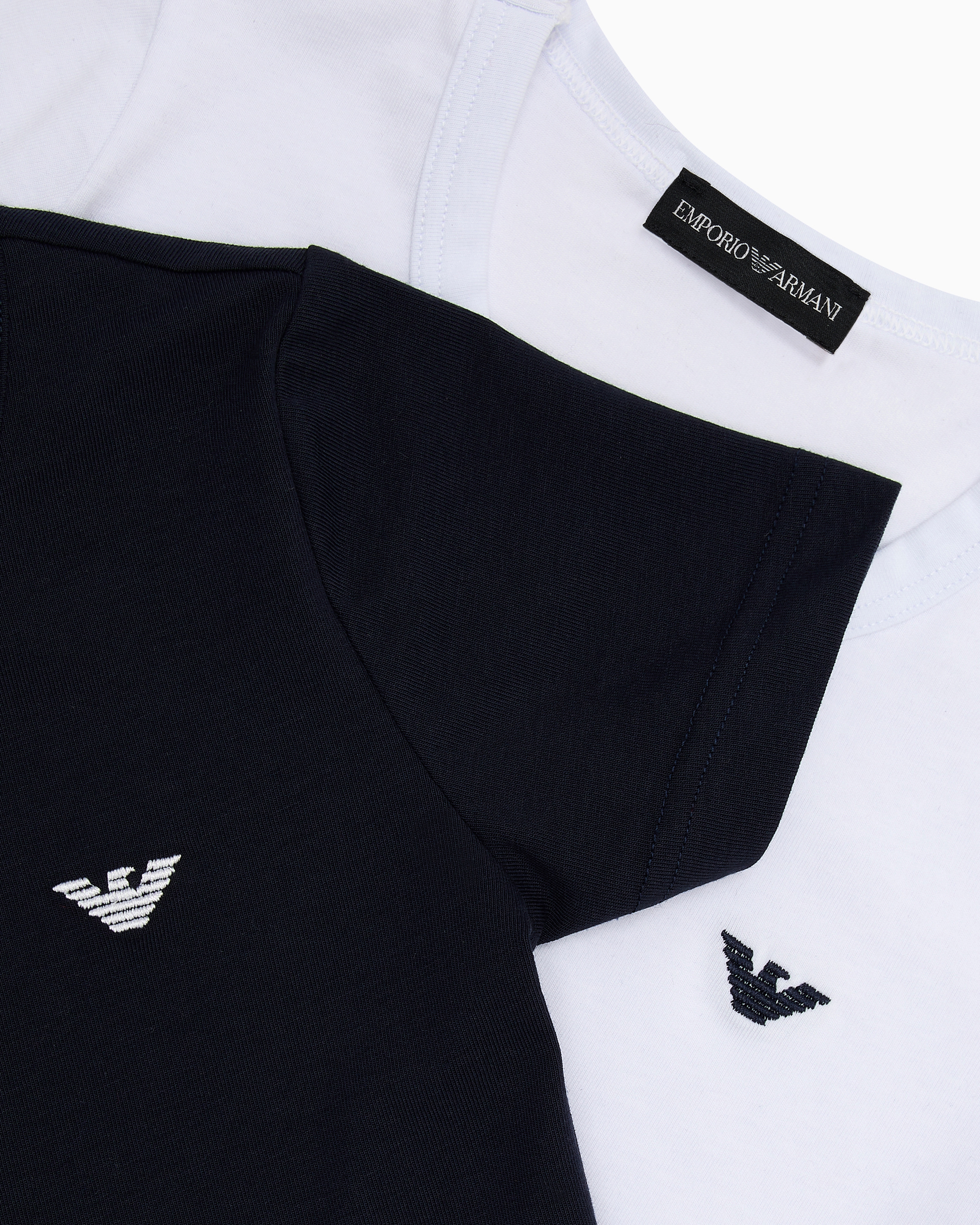 EMPORIO ARMANI イタリア製 ロゴ刺繍 スラックス /TW174 Two-pack of jersey T-shirts with micro eagle embroidery