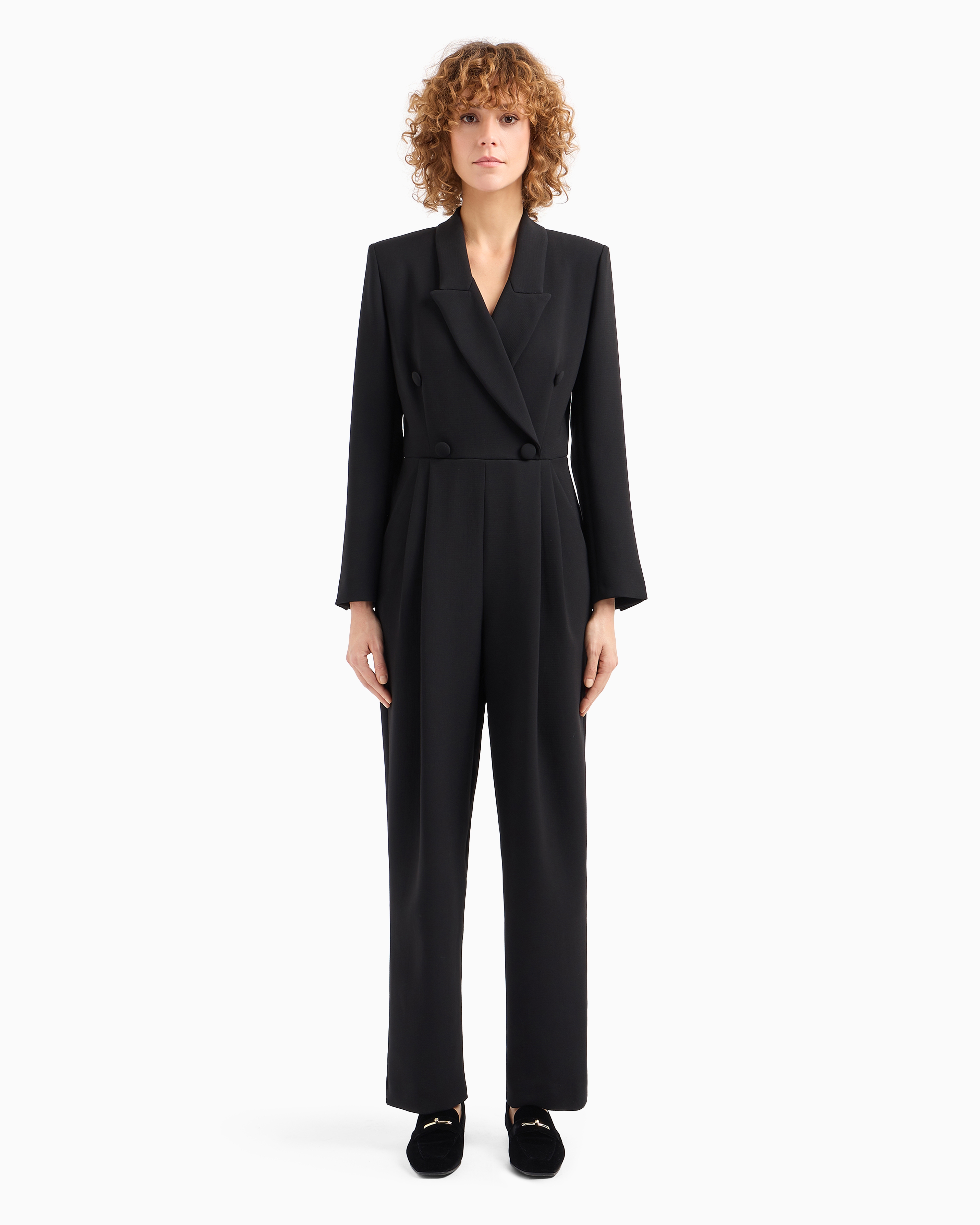 Emporio Armani Two-piece Effect Jumpsuit With Technical Crêpe Lapels In Black