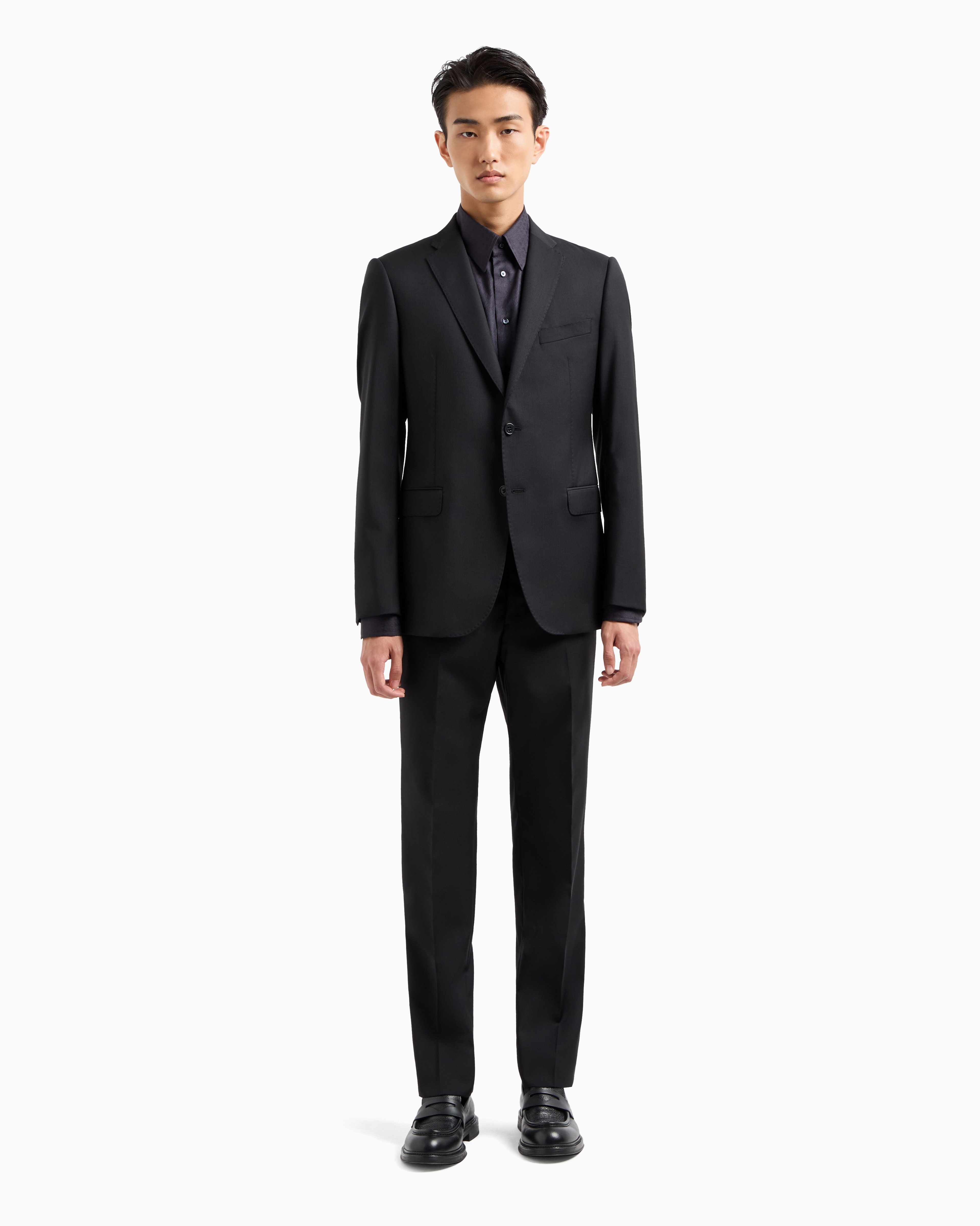 Shop Emporio Armani Slim-fit, Single-breasted Suit In Tone-on-tone Micro-striped Virgin Wool In Black