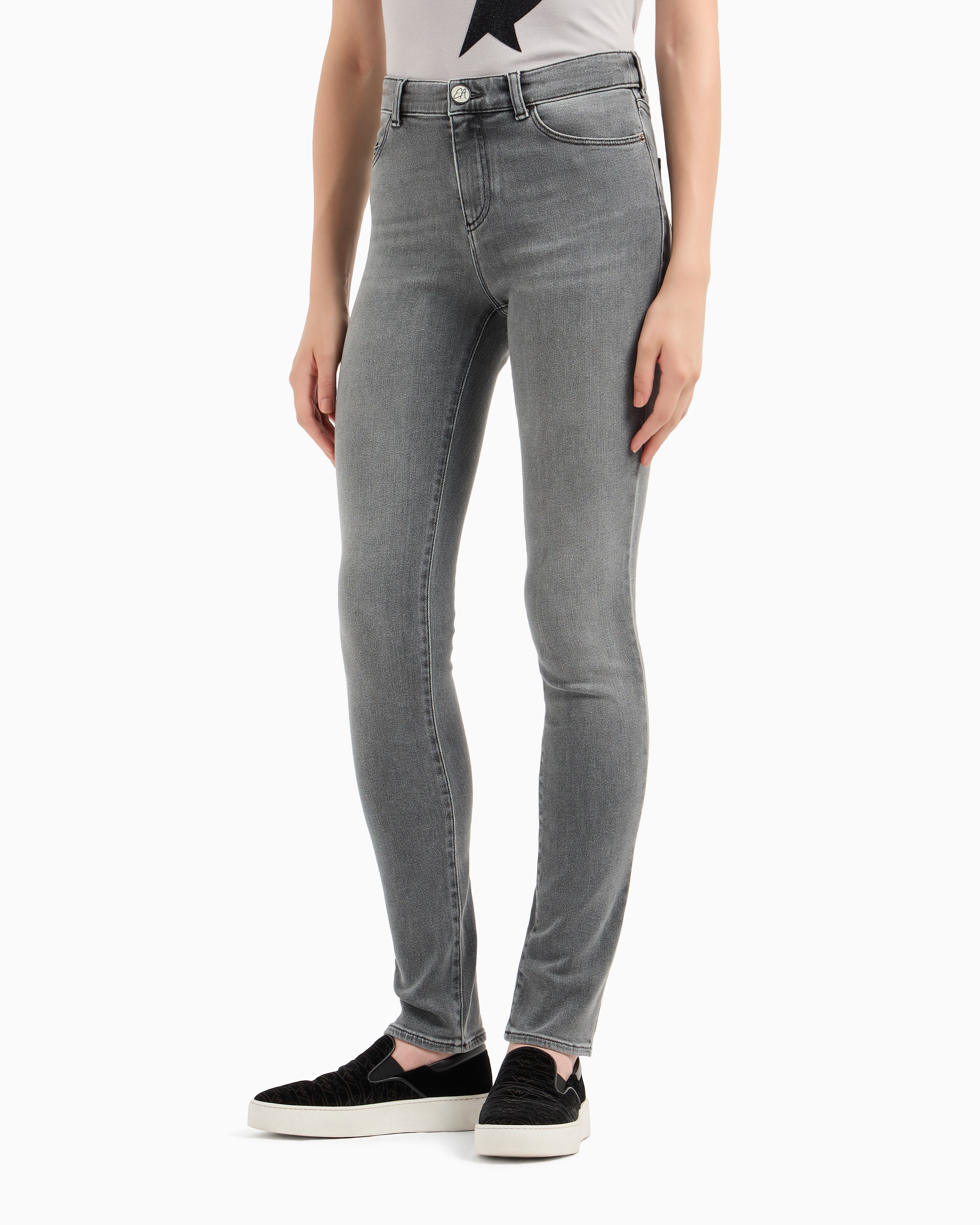 Shop Emporio Armani Asv J18 High-waisted Skinny-leg Jeans In A Worn-look Organic Stretch Denim In Grey