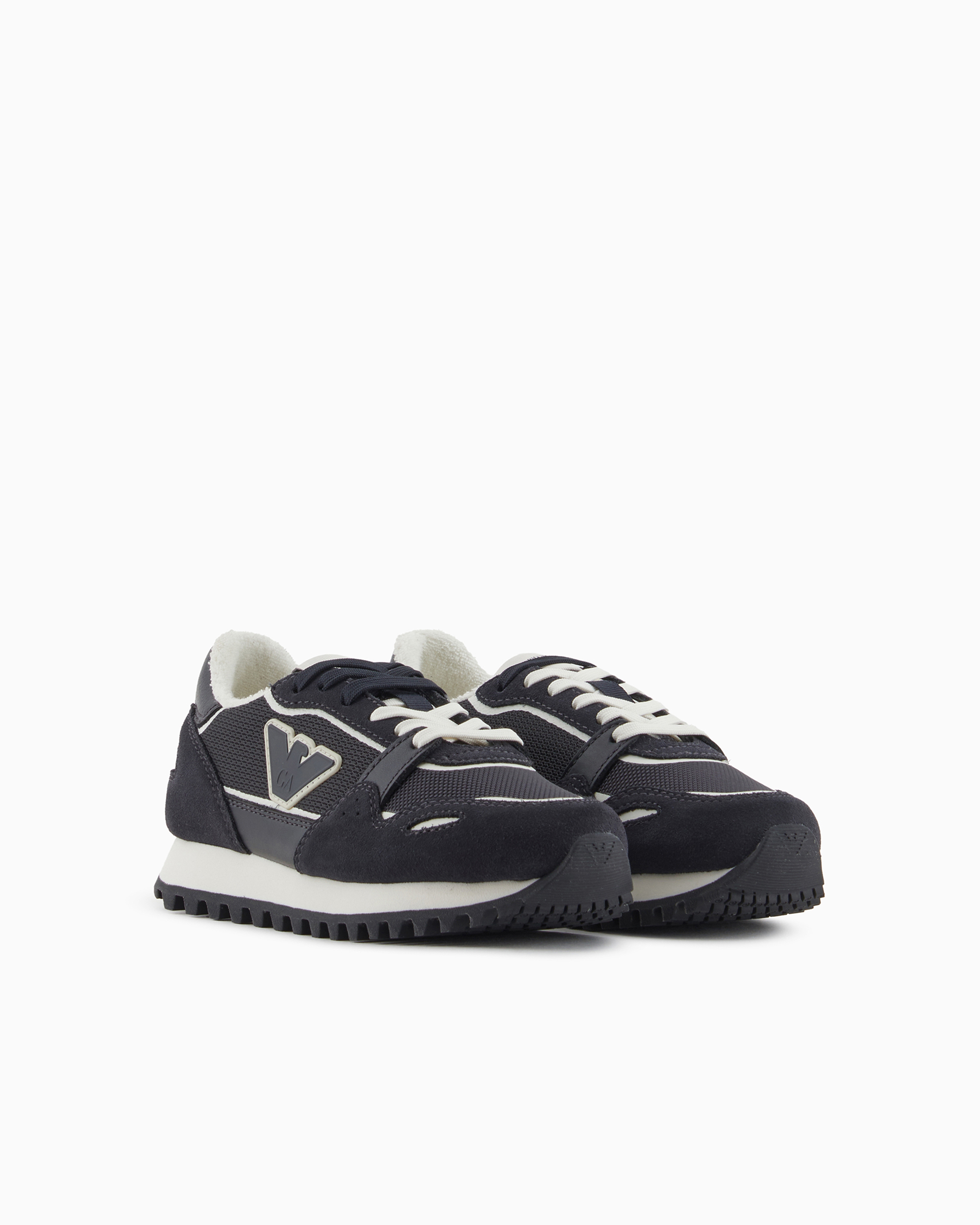 EMPORIO ARMANI MESH SNEAKERS WITH SUEDE DETAILS AND EAGLE PATCH