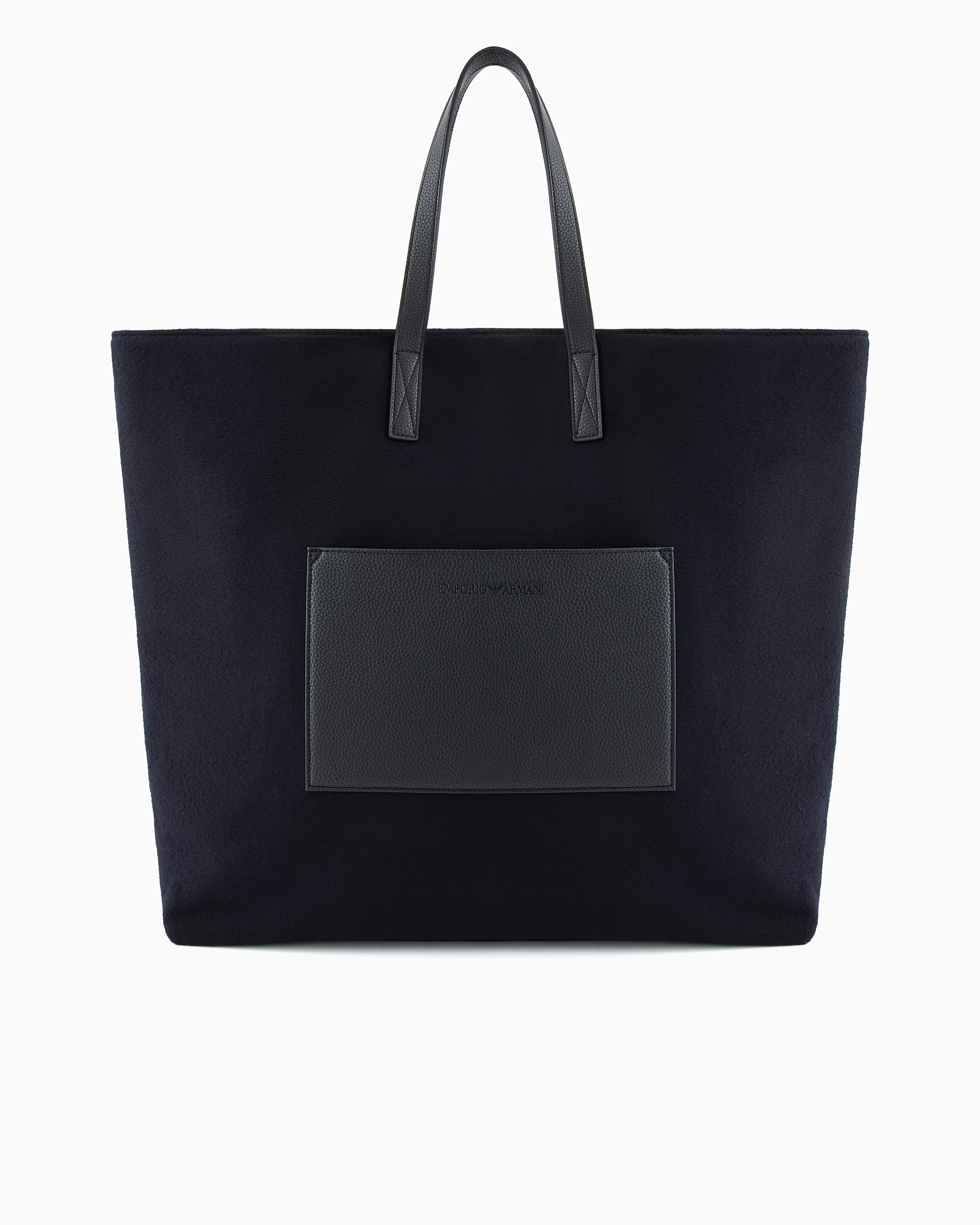 Emporio Armani Official Store Wool Cloth Tote Bag In Black