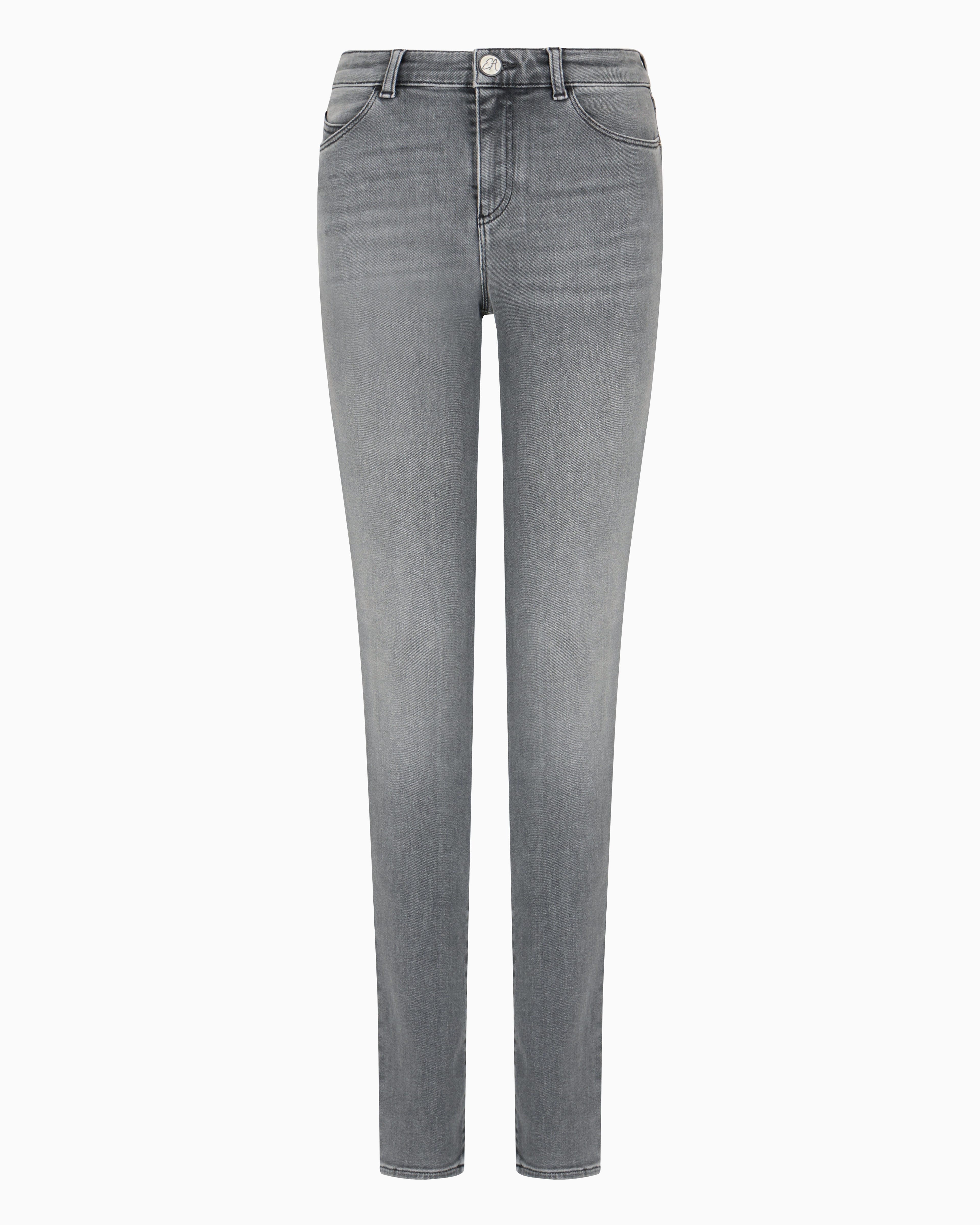 Shop Emporio Armani Asv J18 High-waisted Skinny-leg Jeans In A Worn-look Organic Stretch Denim In Grey