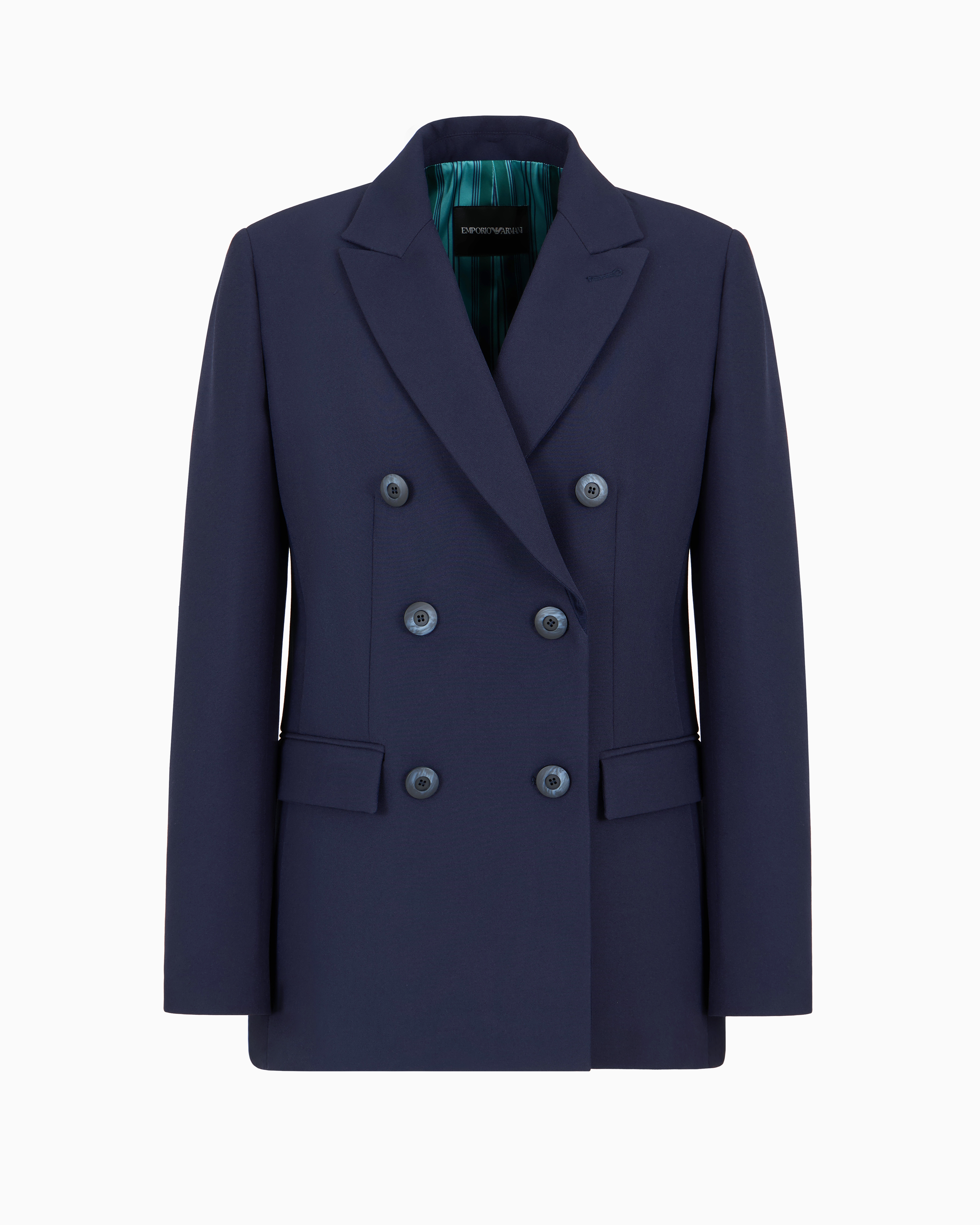 Emporio Armani Double-breasted Jacket In Stretch Technical Sablé In Blau