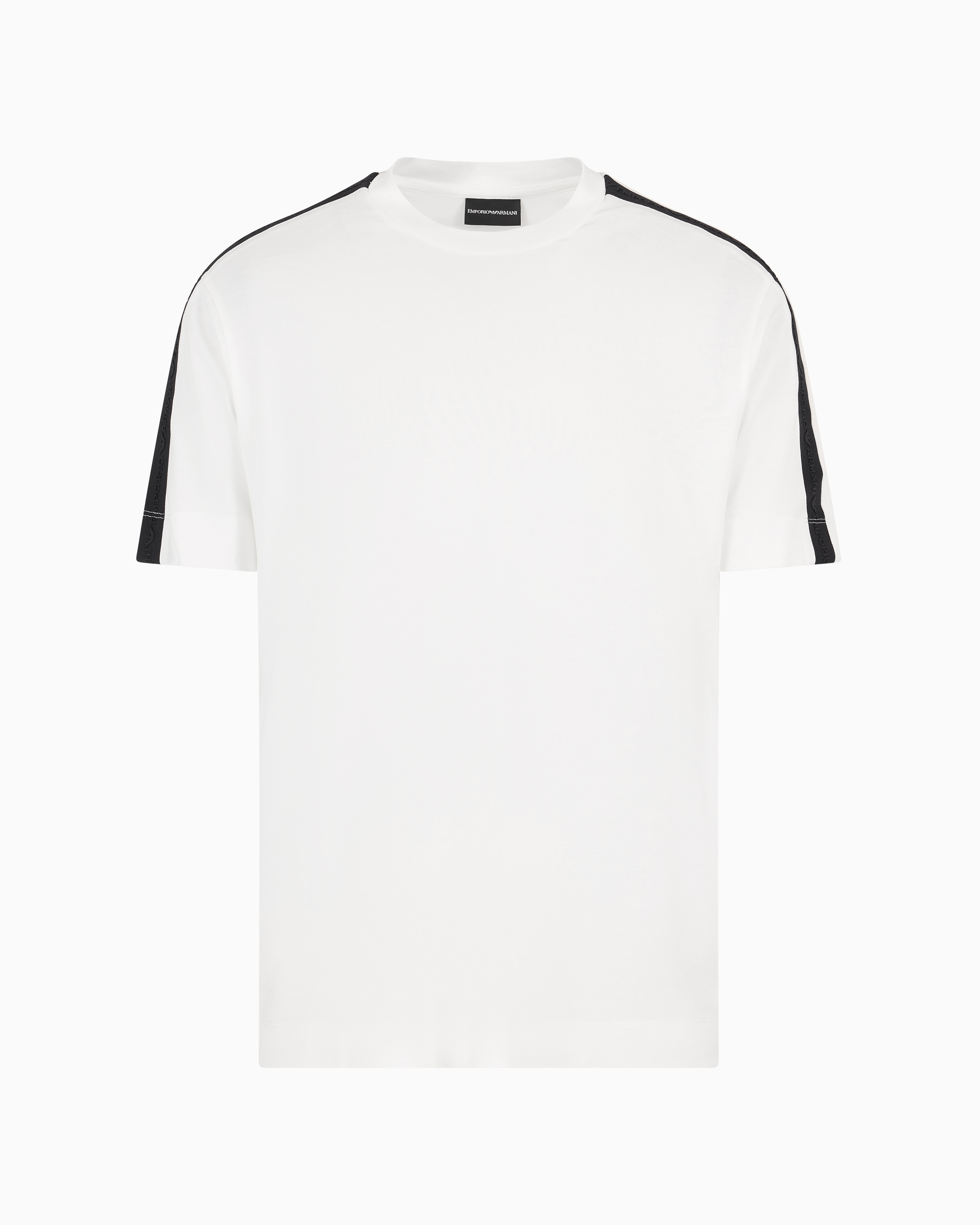 Emporio Armani Official Store Asv T-shirt Aus Jersey-lyocell-mischung Mit Relief-logotape In Weiss