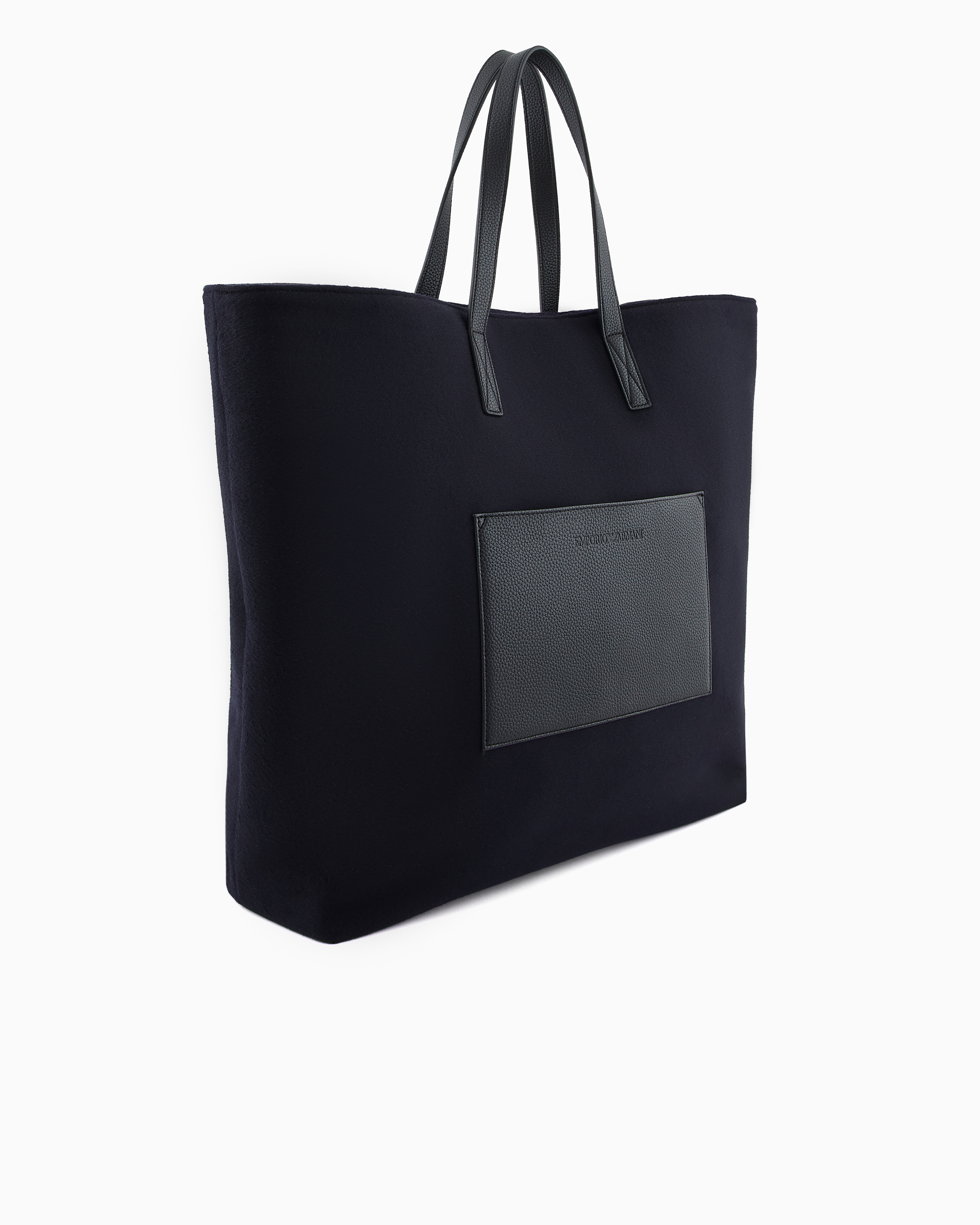 Shop Emporio Armani Wool Cloth Tote Bag In Black