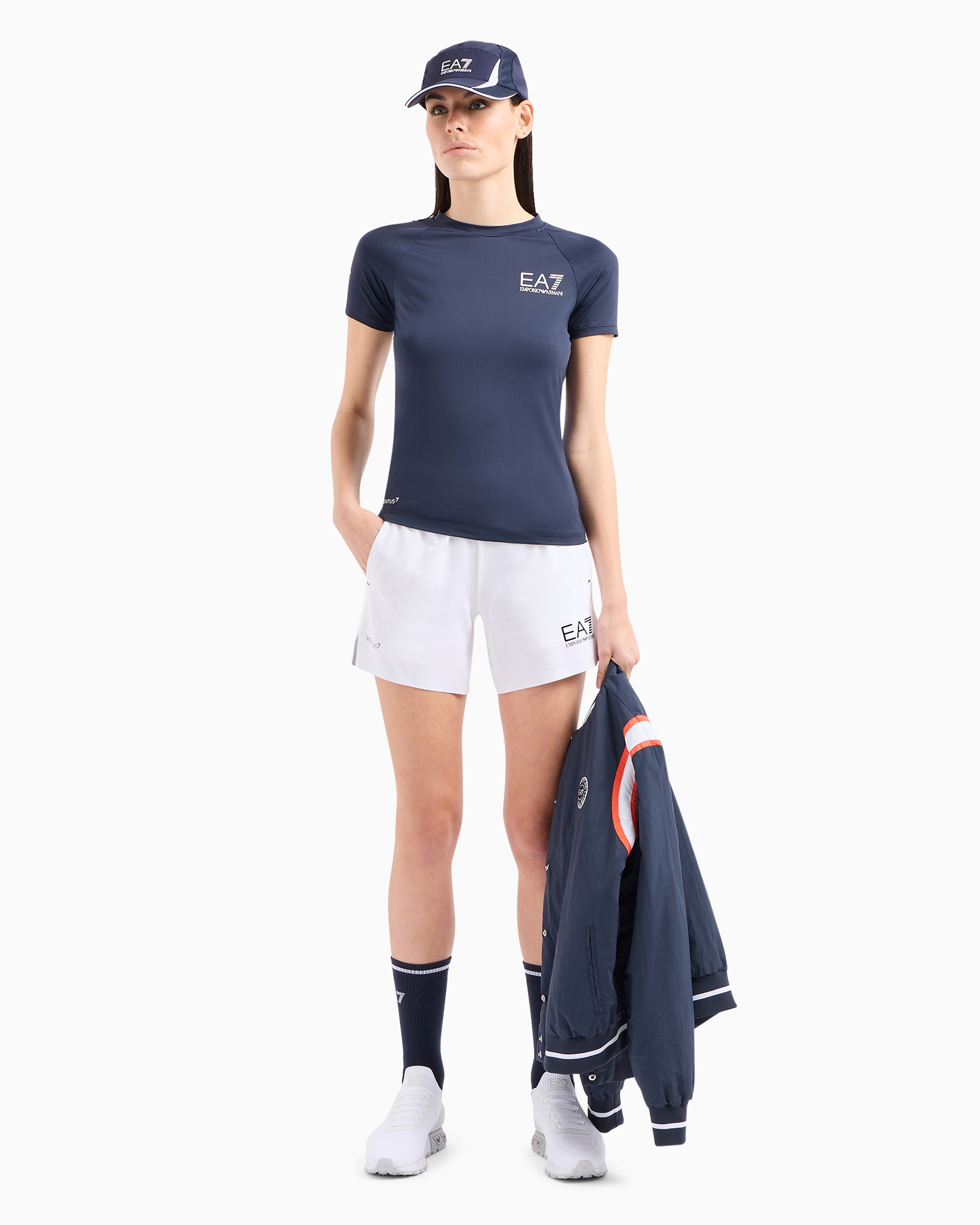 Shop Ea7 Dynamic Athlete Short-sleeved T-shirt In Ventus7 Technical Fabric In Navy Blue